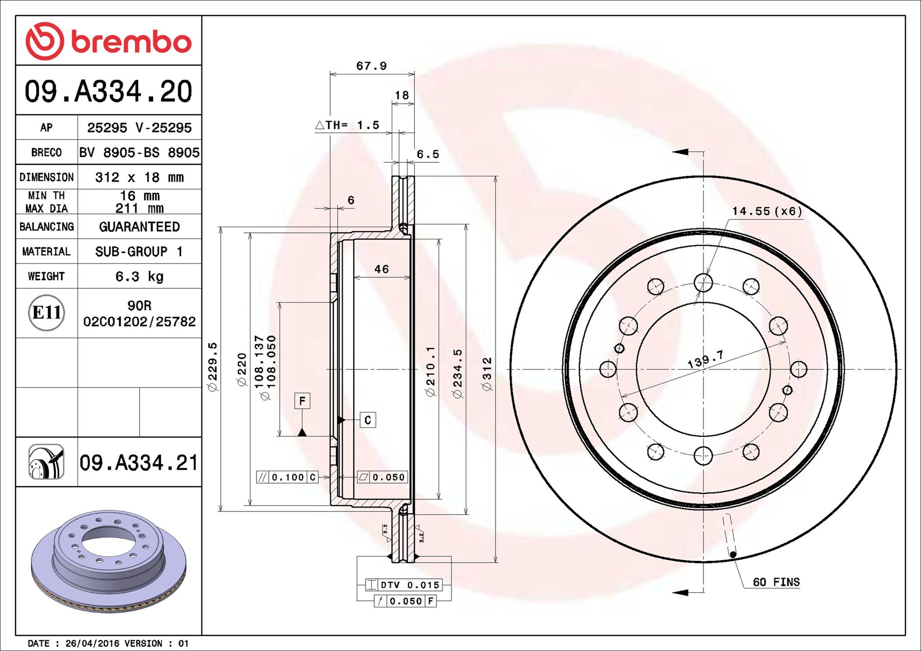Brake Disc - 09.A334.21 BREMBO