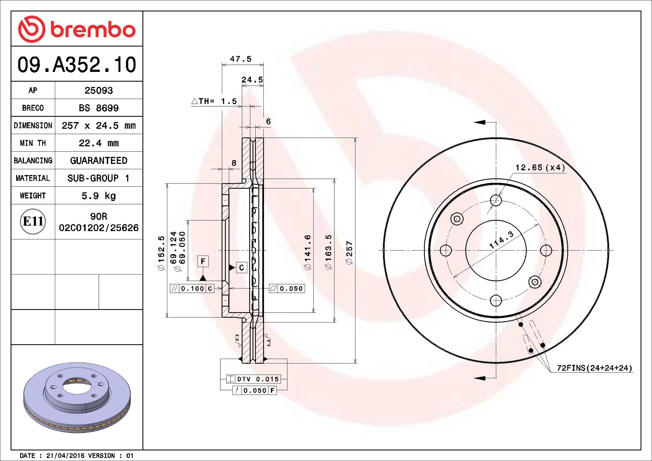 Bremsscheibe - 09.A352.10 BREMBO
