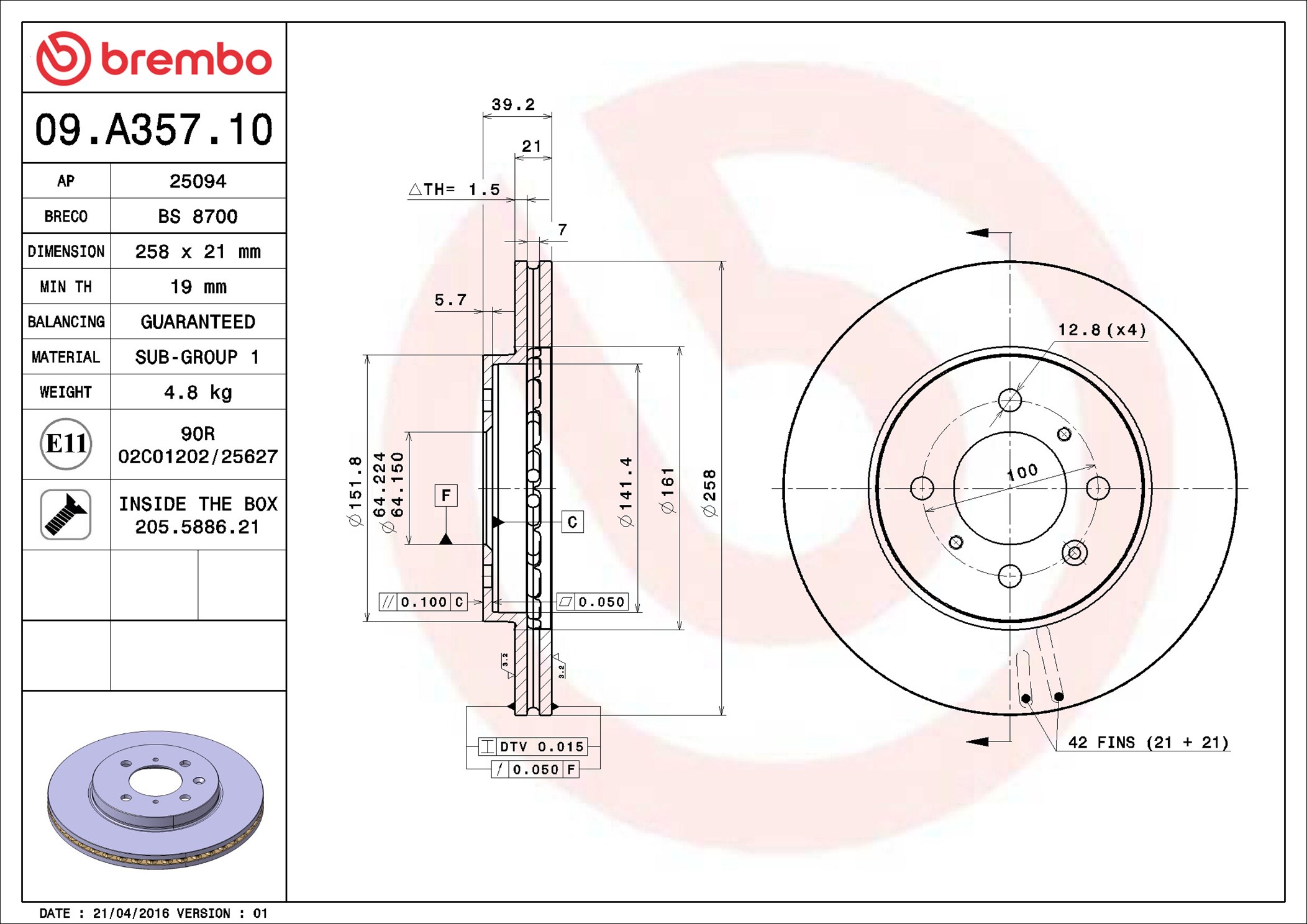 Brake Disc - 09.A357.10 BREMBO