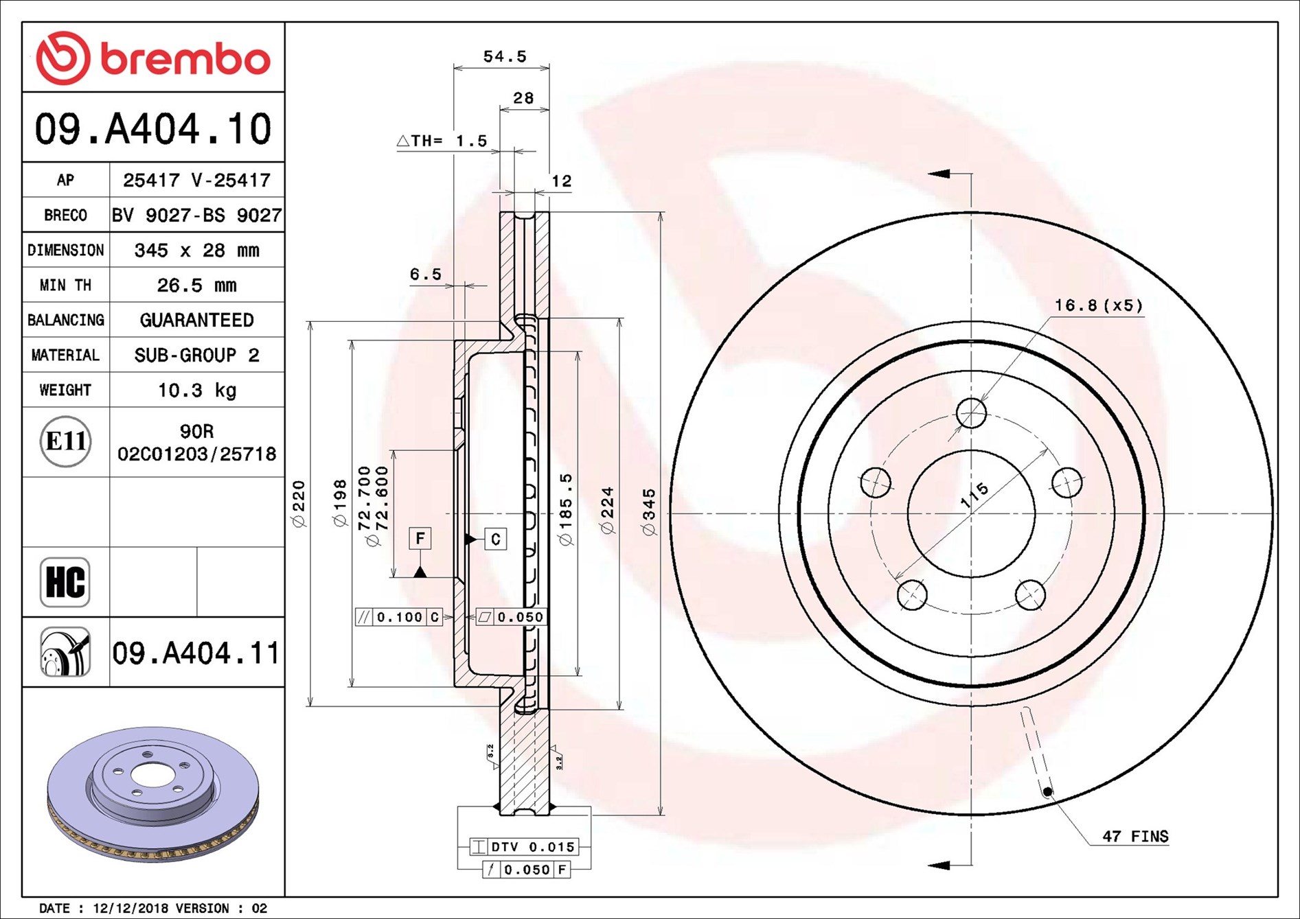 Brake Disc - 09.A404.11 BREMBO