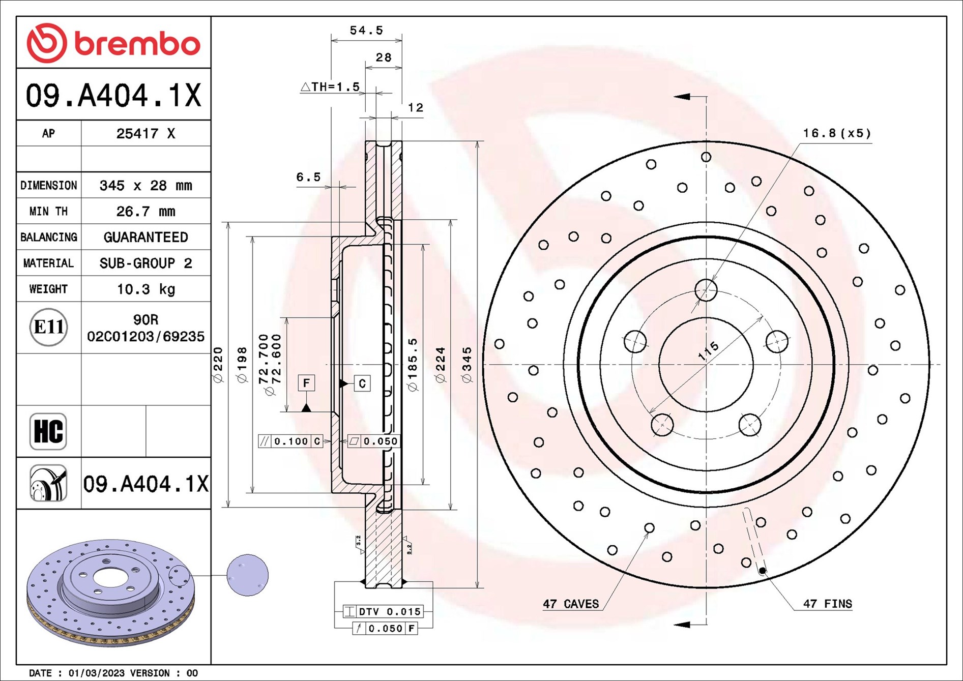 Brake Disc - 09.A404.1X BREMBO