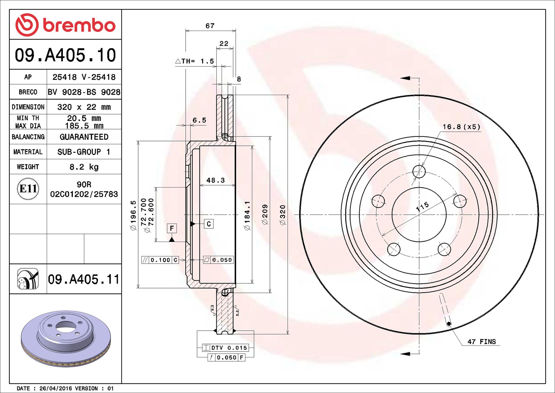 stabdžių diskas - 09.A405.11 BREMBO