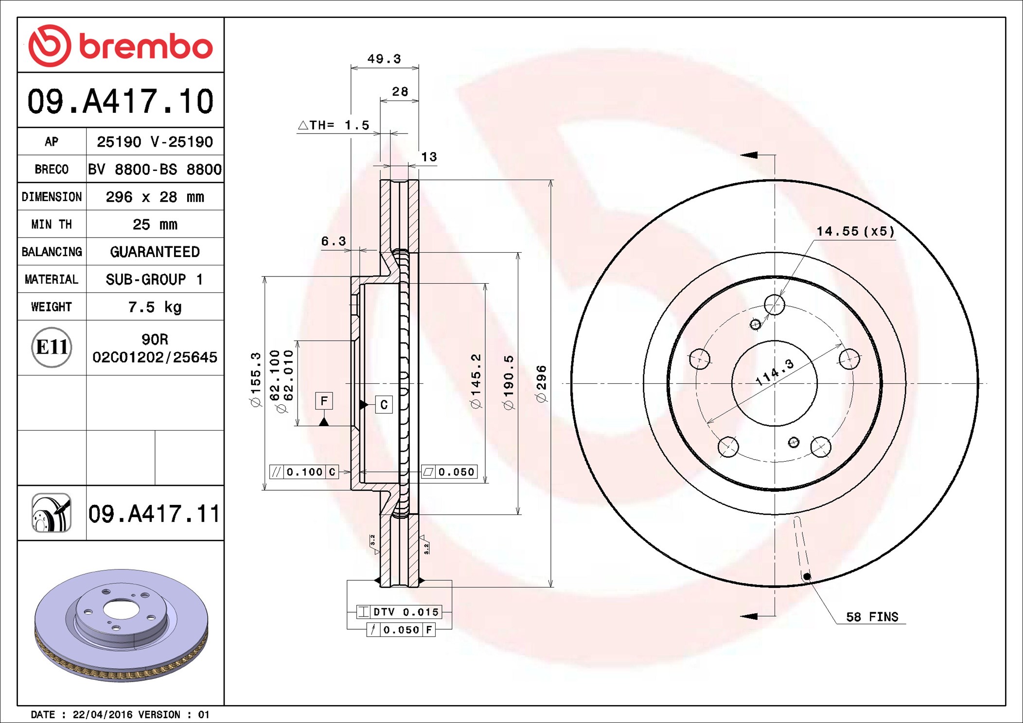 Тормозной диск - 09.A417.11 BREMBO