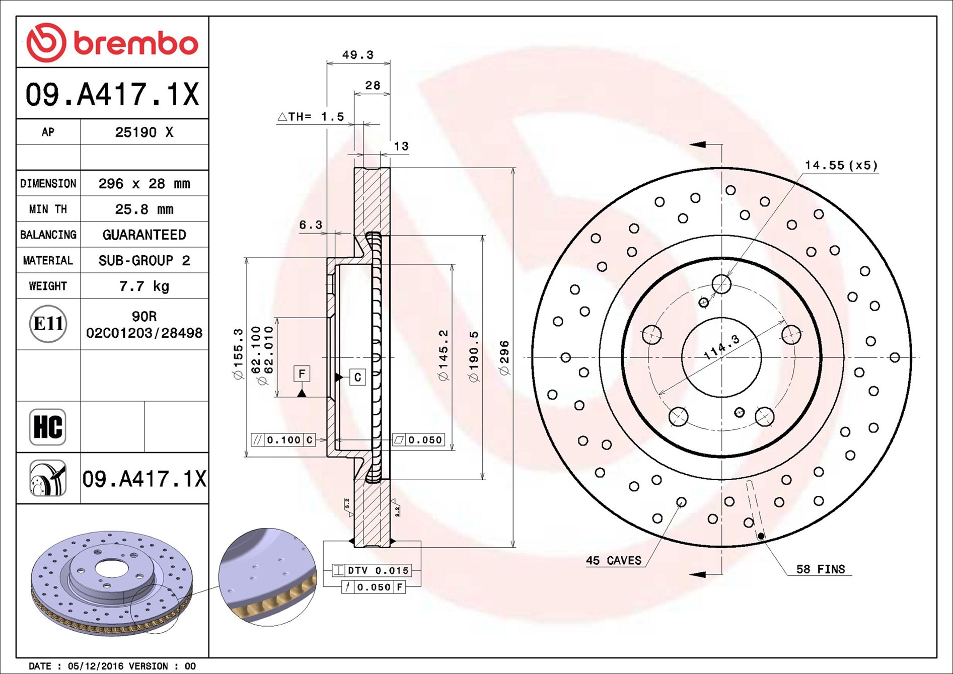 Тормозной диск - 09.A417.1X BREMBO