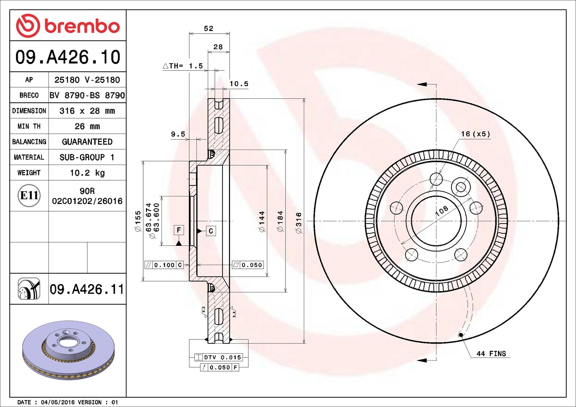 Brake Disc - 09.A426.11 BREMBO