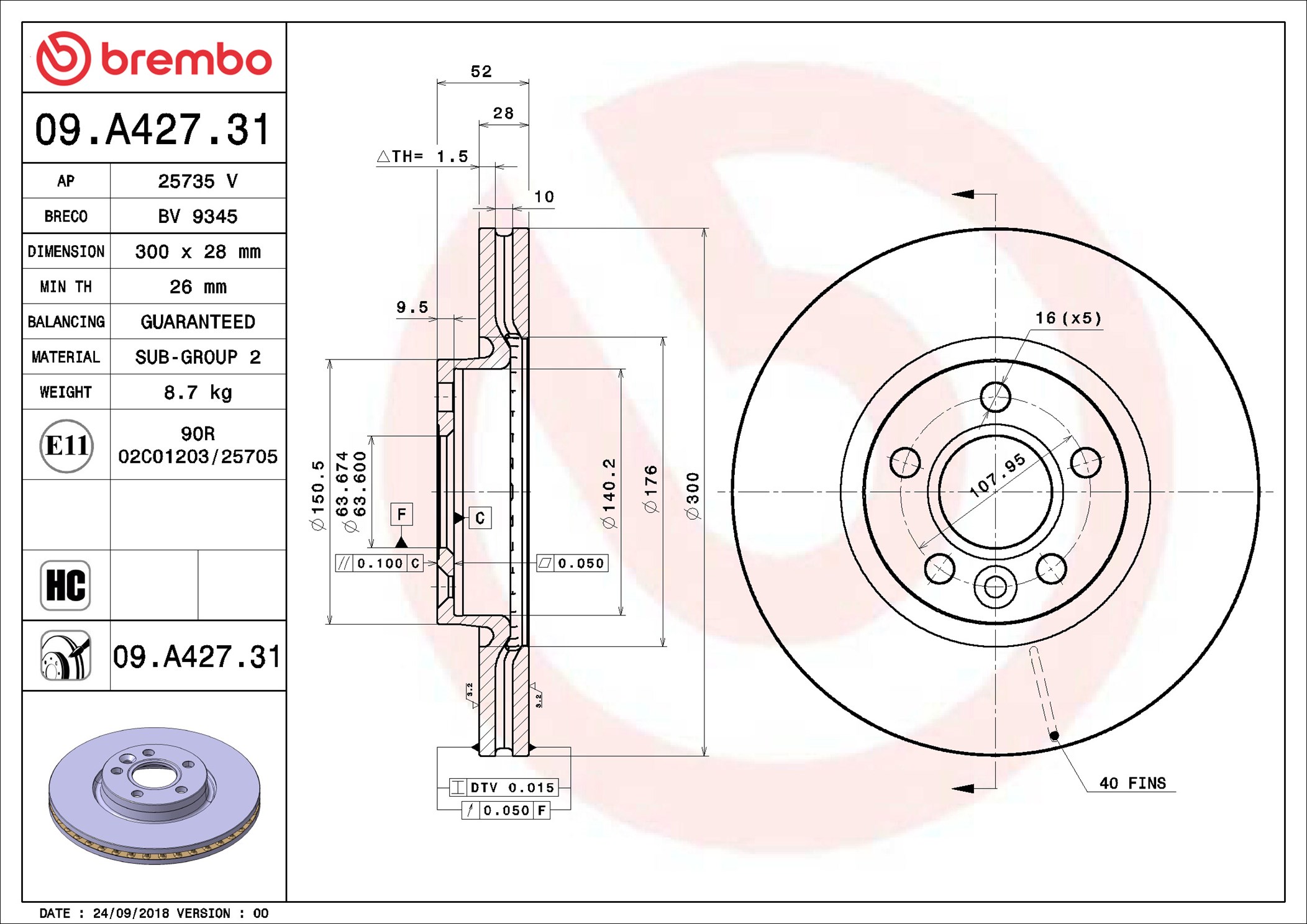 Brake Disc - 09.A427.31 BREMBO