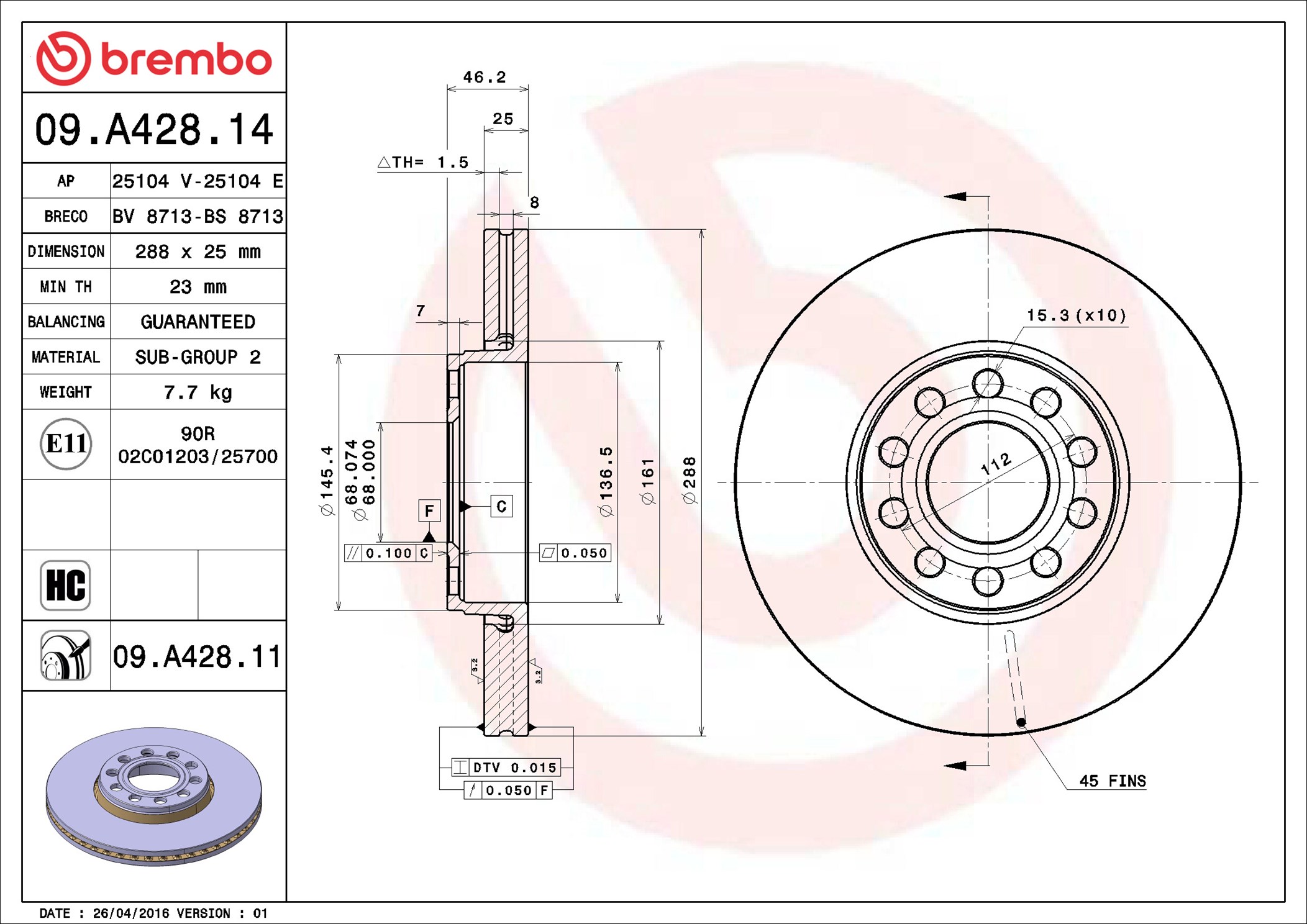 Brake Disc - 09.A428.11 BREMBO