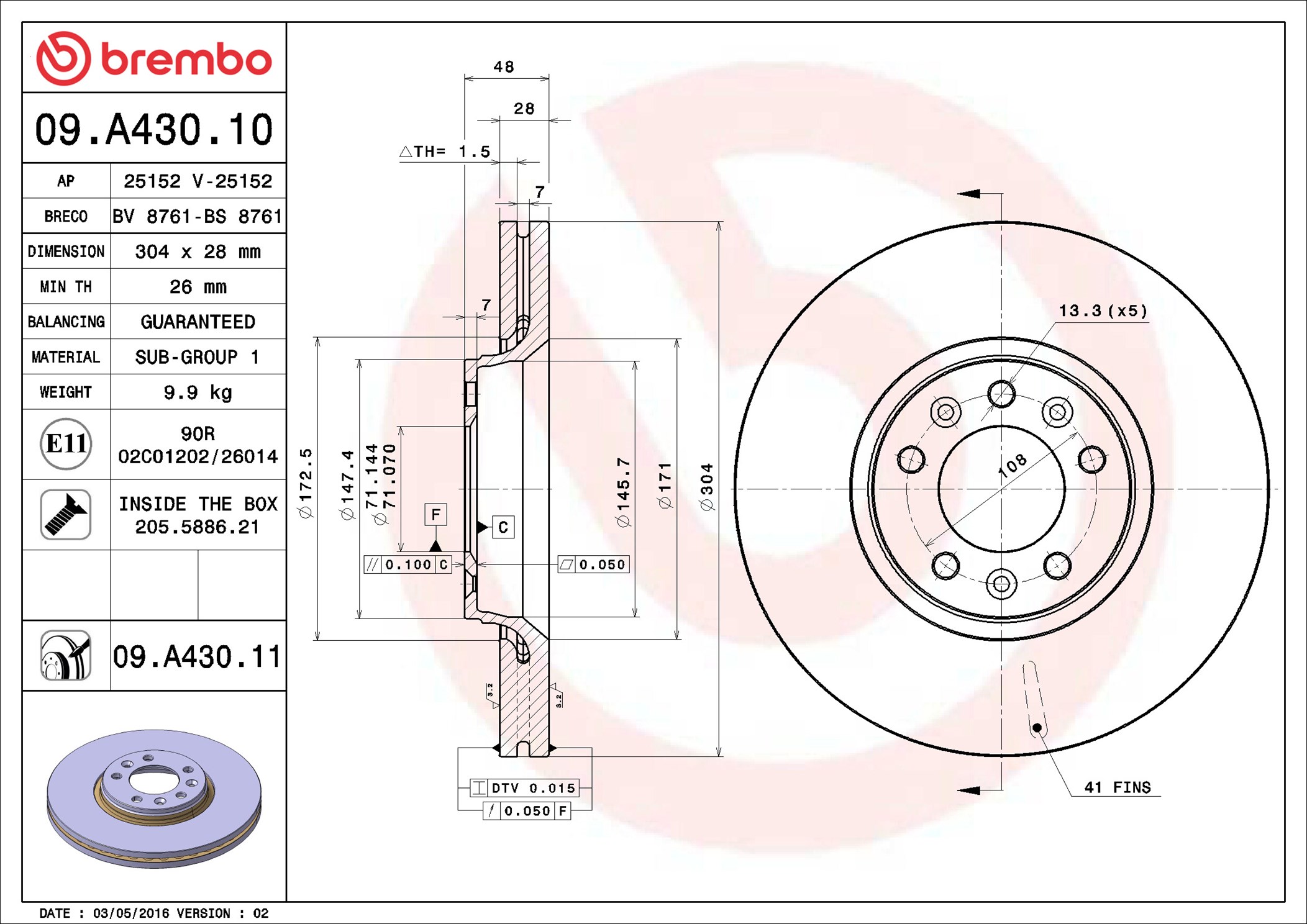 stabdžių diskas - 09.A430.11 BREMBO