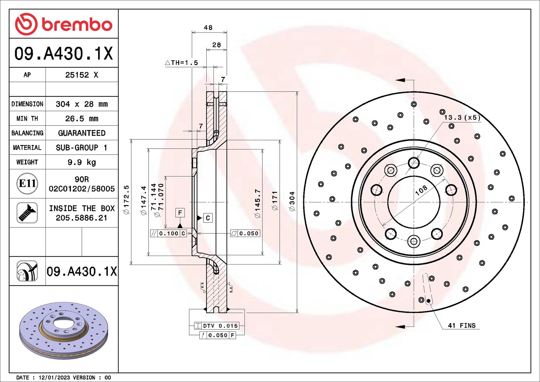 stabdžių diskas - 09.A430.1X BREMBO