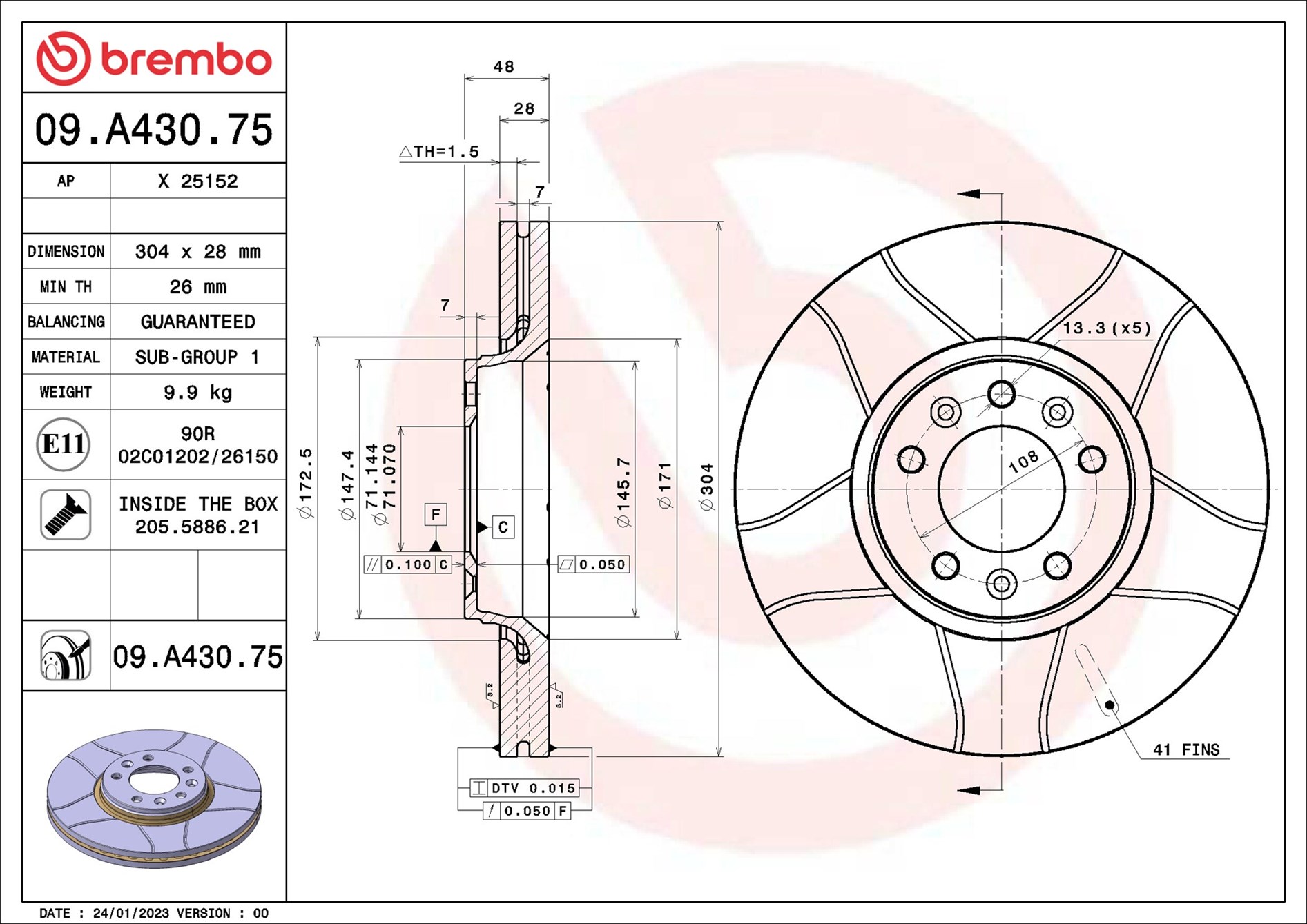 stabdžių diskas - 09.A430.75 BREMBO