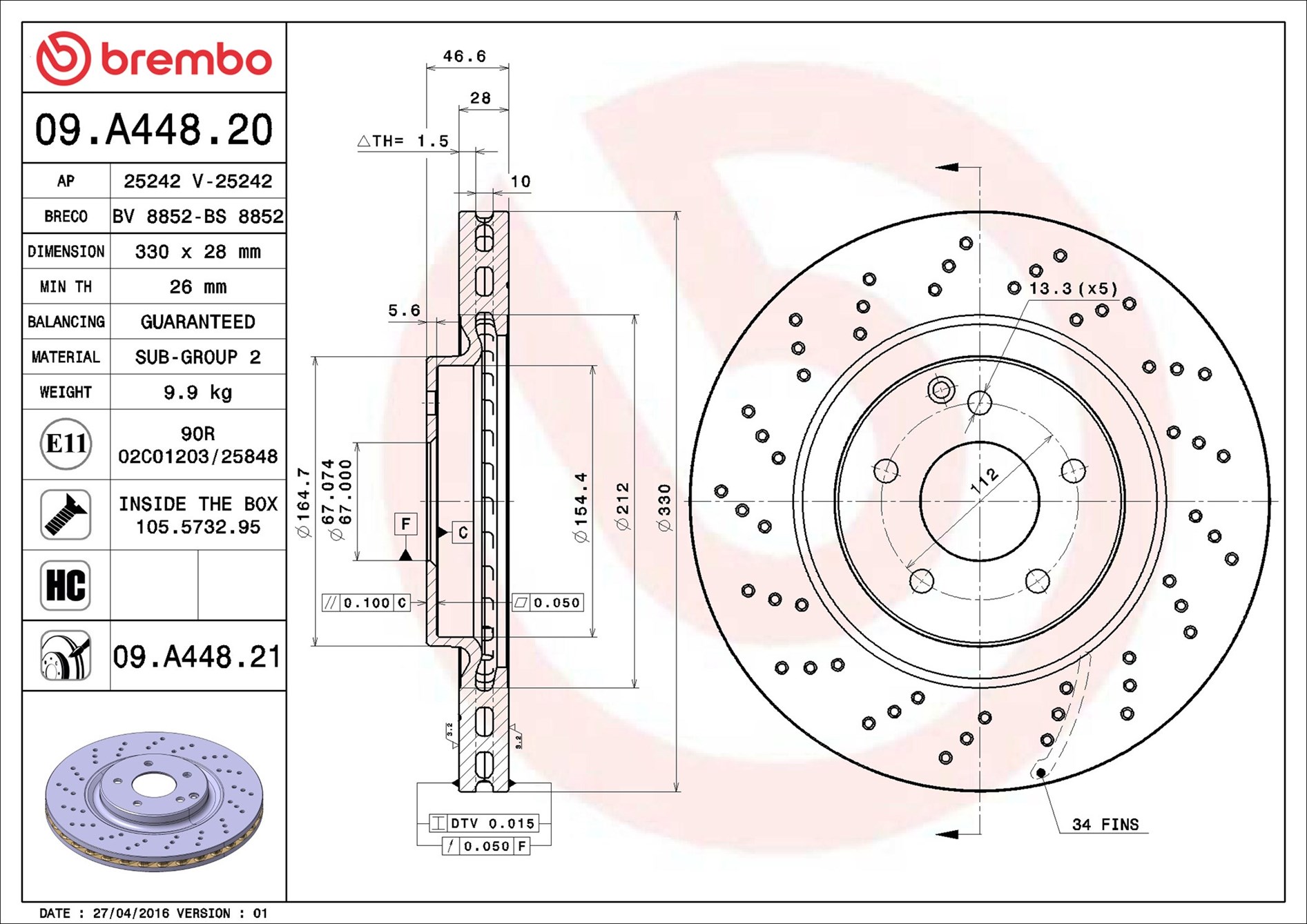 Bremsscheibe - 09.A448.21 BREMBO