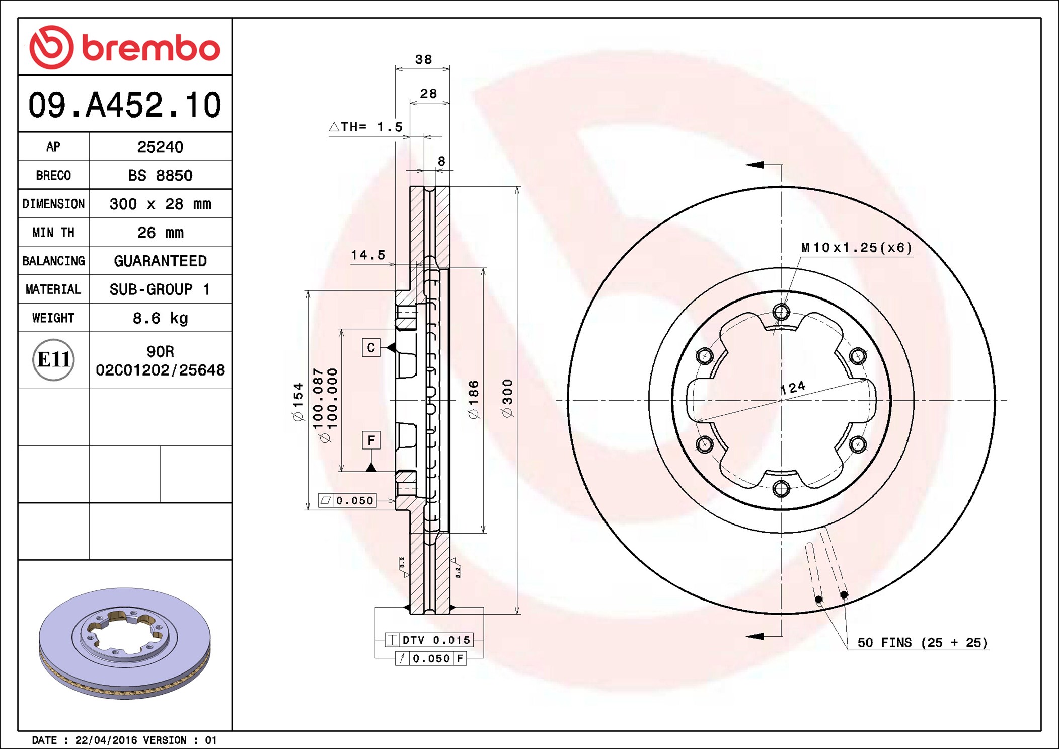 Тормозной диск - 09.A452.10 BREMBO
