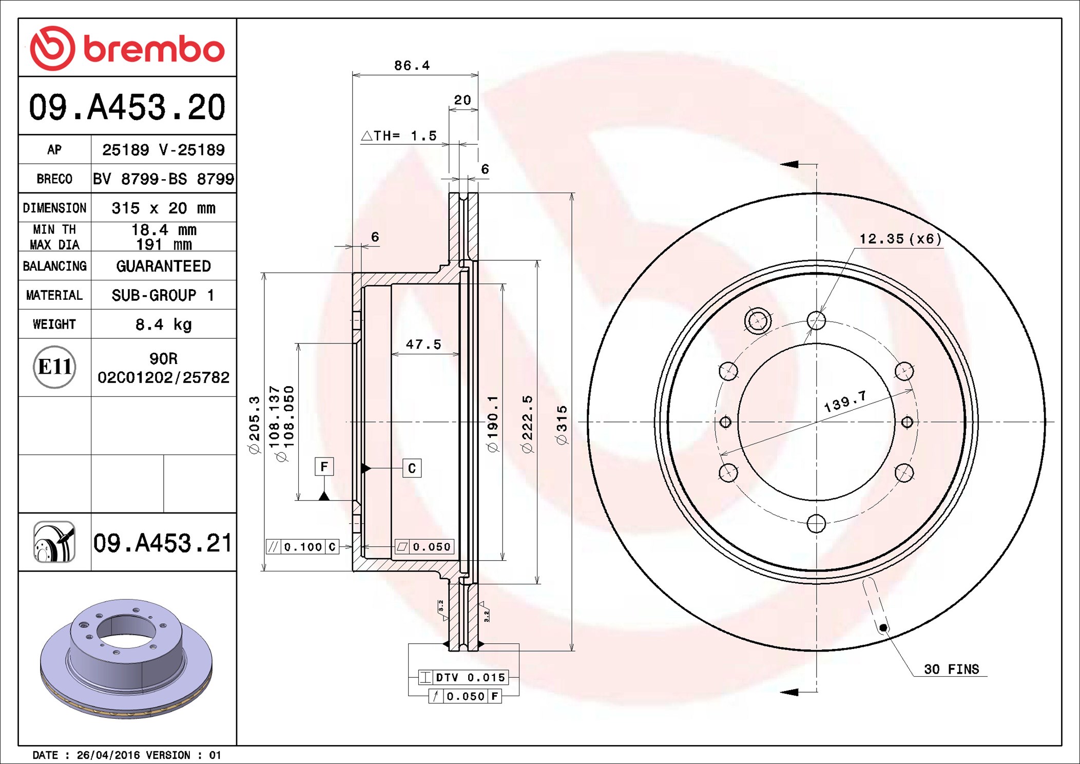 Brake Disc - 09.A453.21 BREMBO