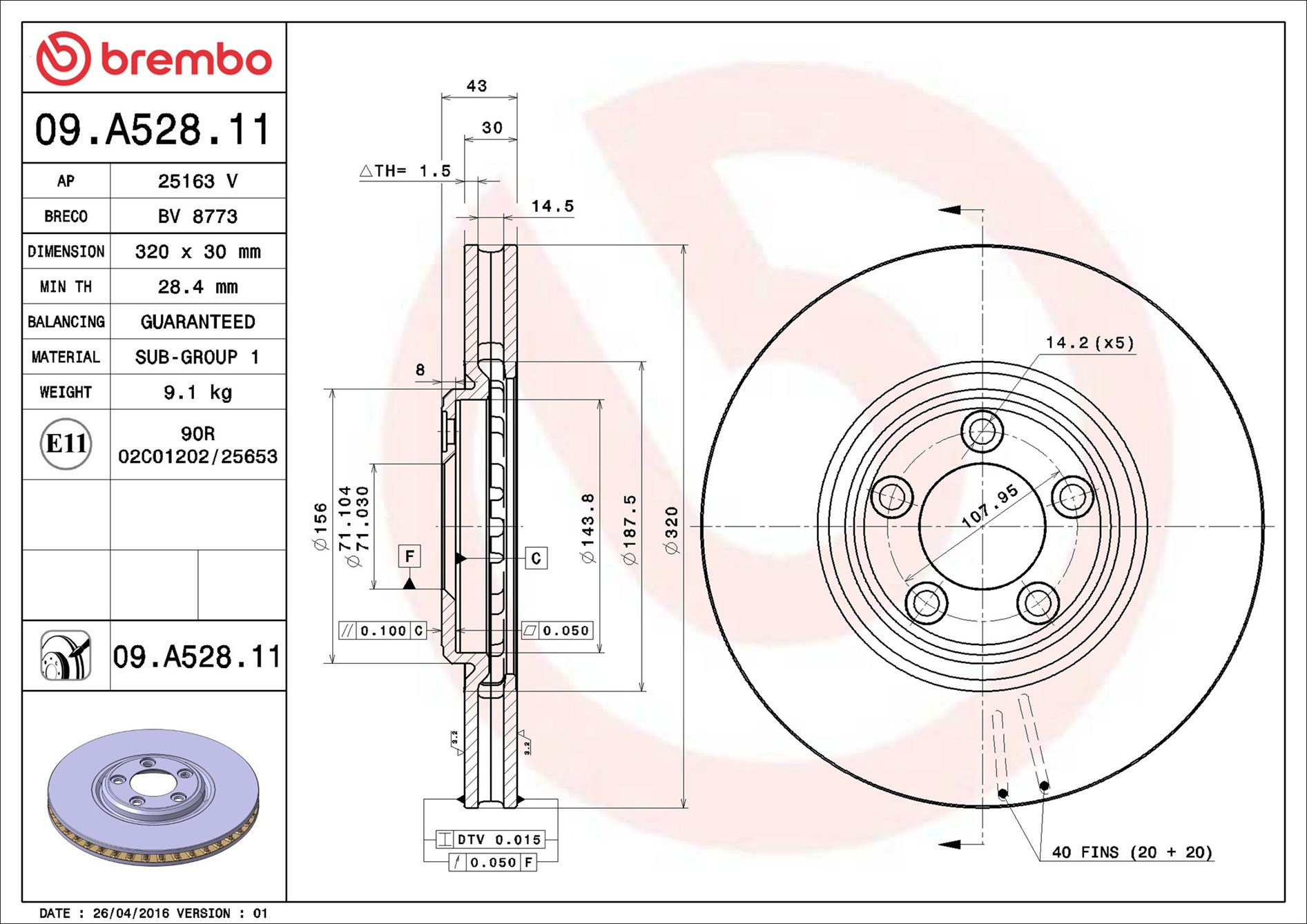 Brake Disc - 09.A528.11 BREMBO