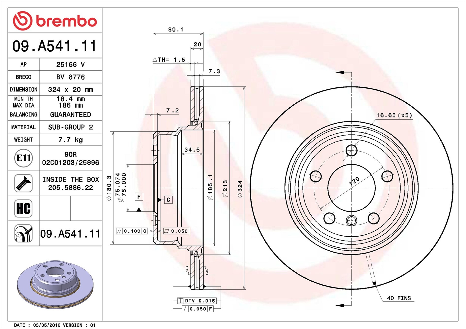 stabdžių diskas - 09.A541.11 BREMBO