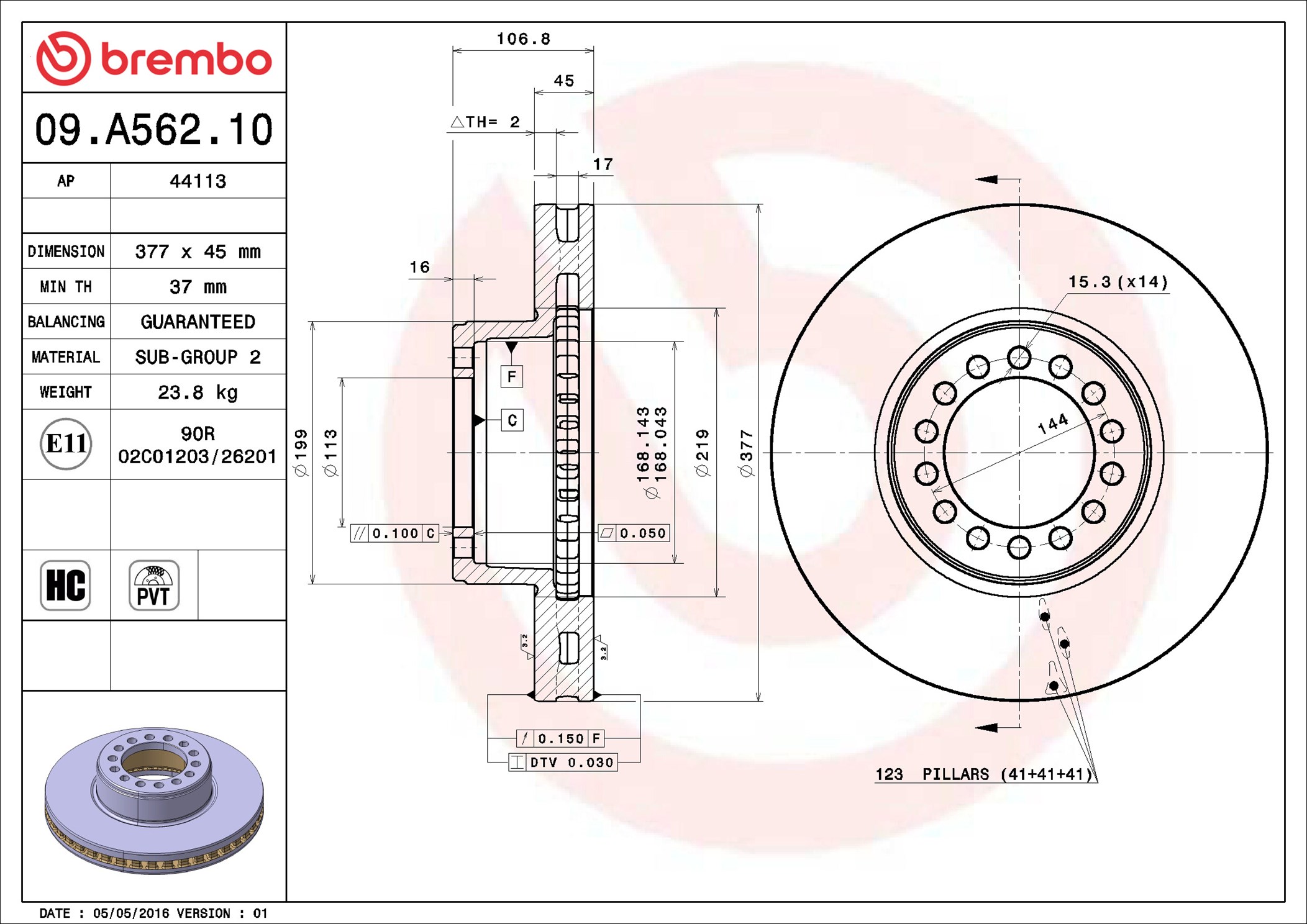 Brake Disc - 09.A562.10 BREMBO