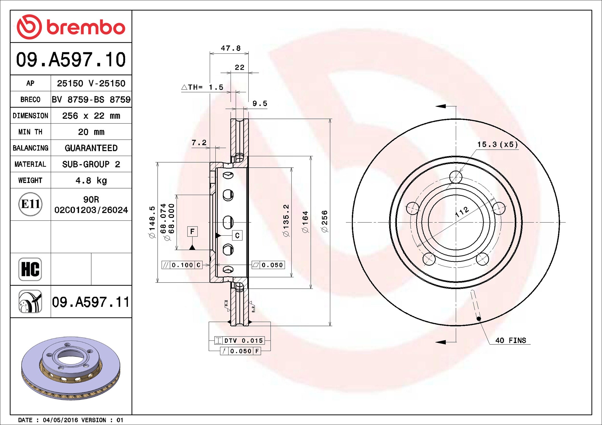 Bremsscheibe - 09.A597.11 BREMBO