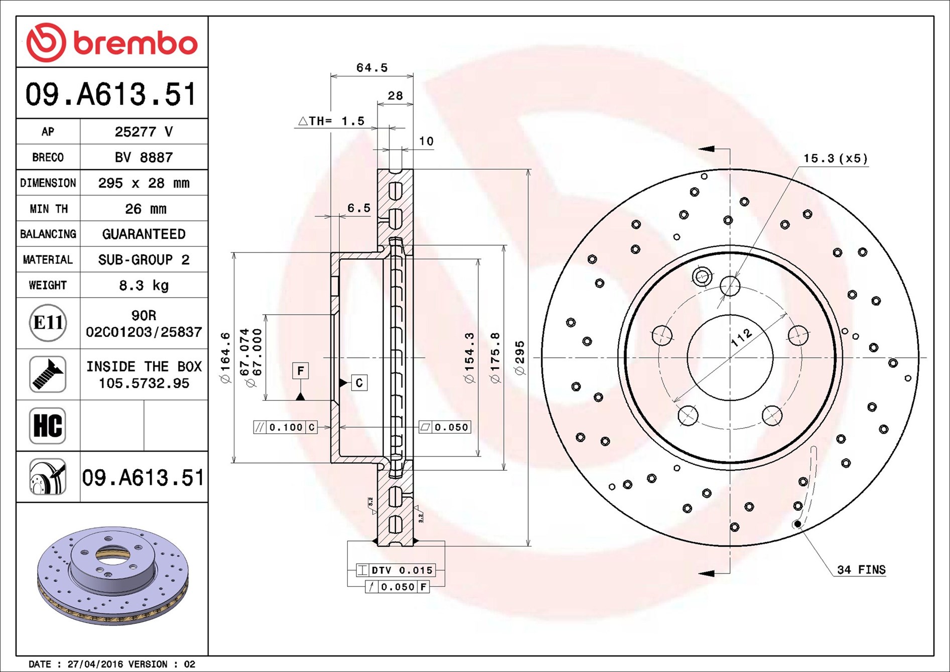 stabdžių diskas - 09.A613.51 BREMBO
