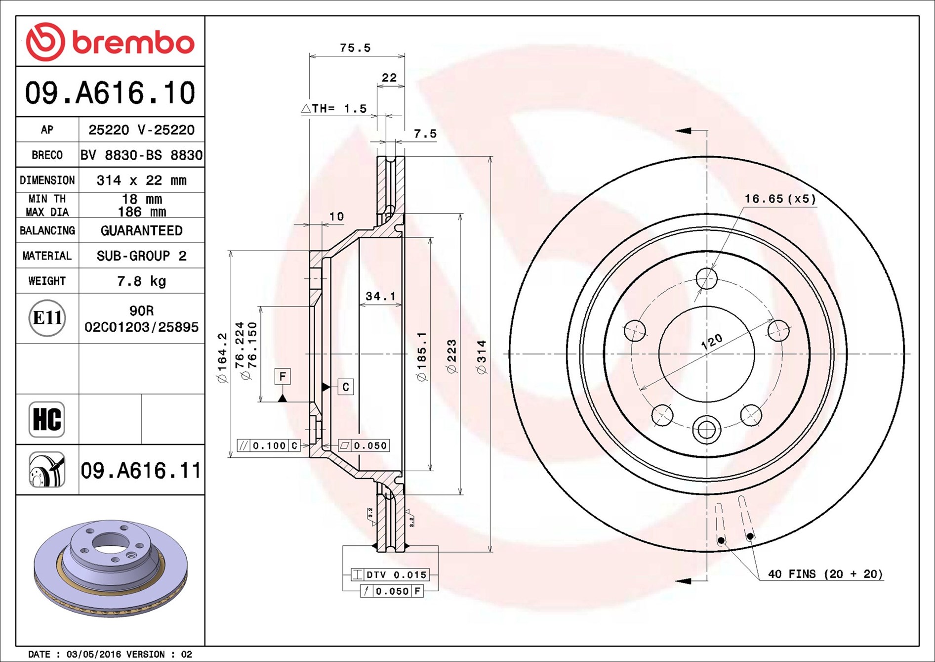 Brake Disc - 09.A616.11 BREMBO