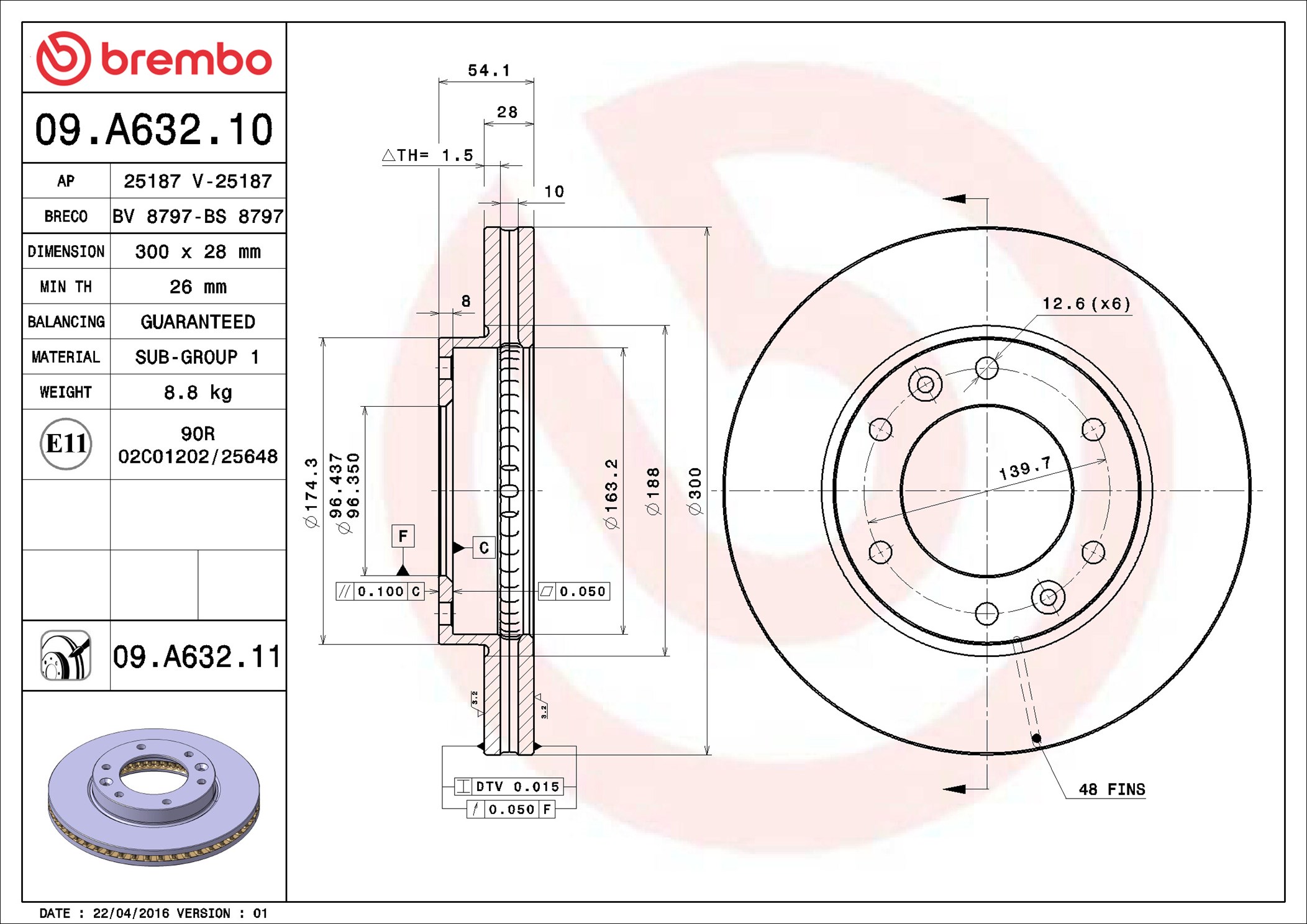 Brake Disc - 09.A632.11 BREMBO
