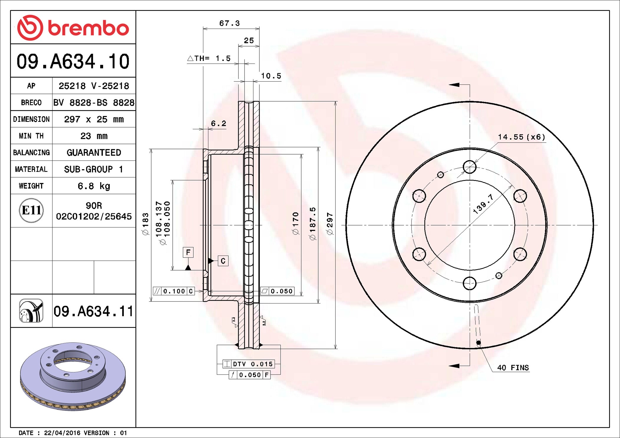 Brake Disc - 09.A634.11 BREMBO
