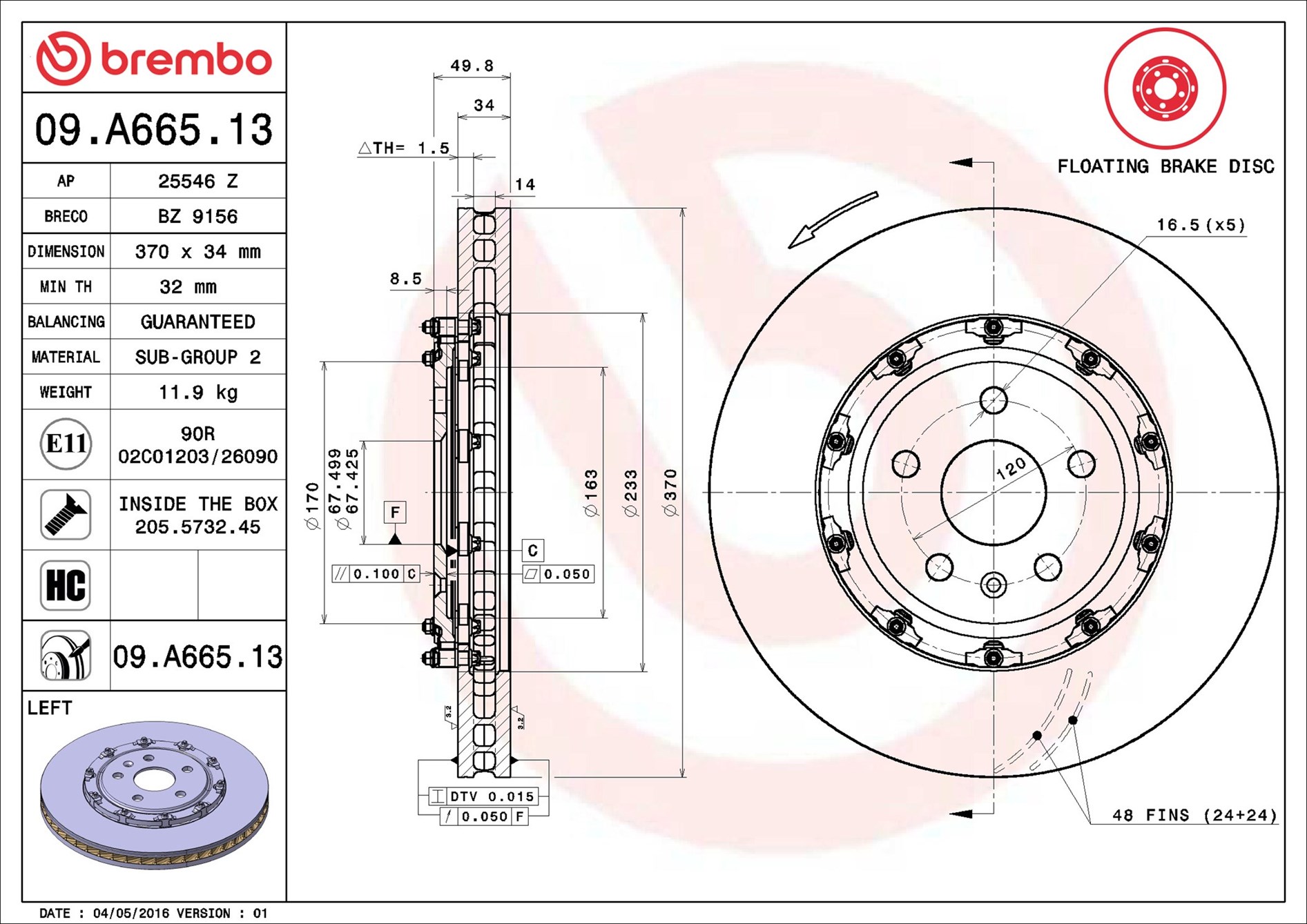 Brake Disc - 09.A665.13 BREMBO
