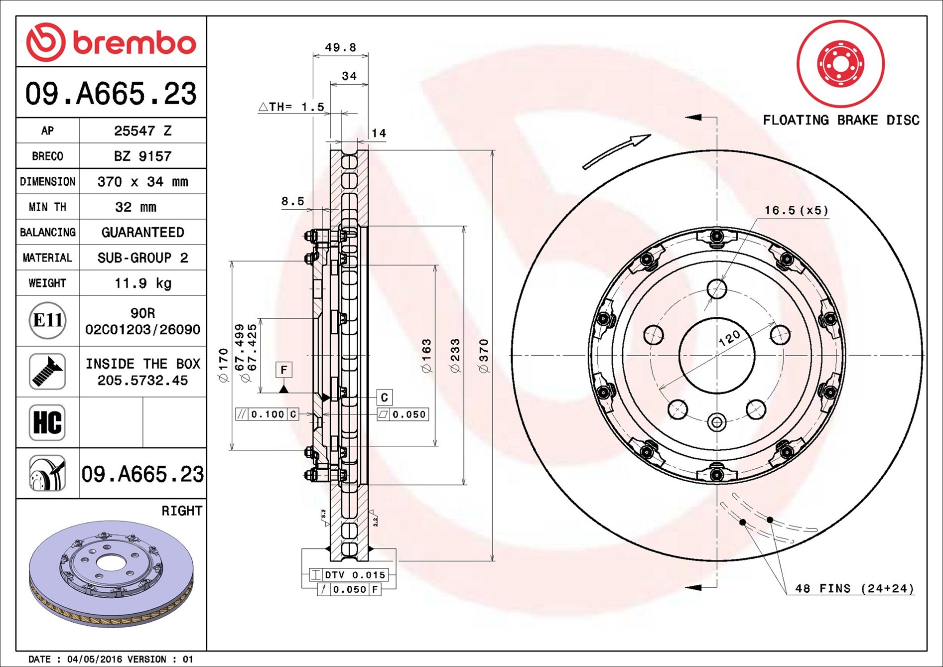 Brake Disc - 09.A665.23 BREMBO