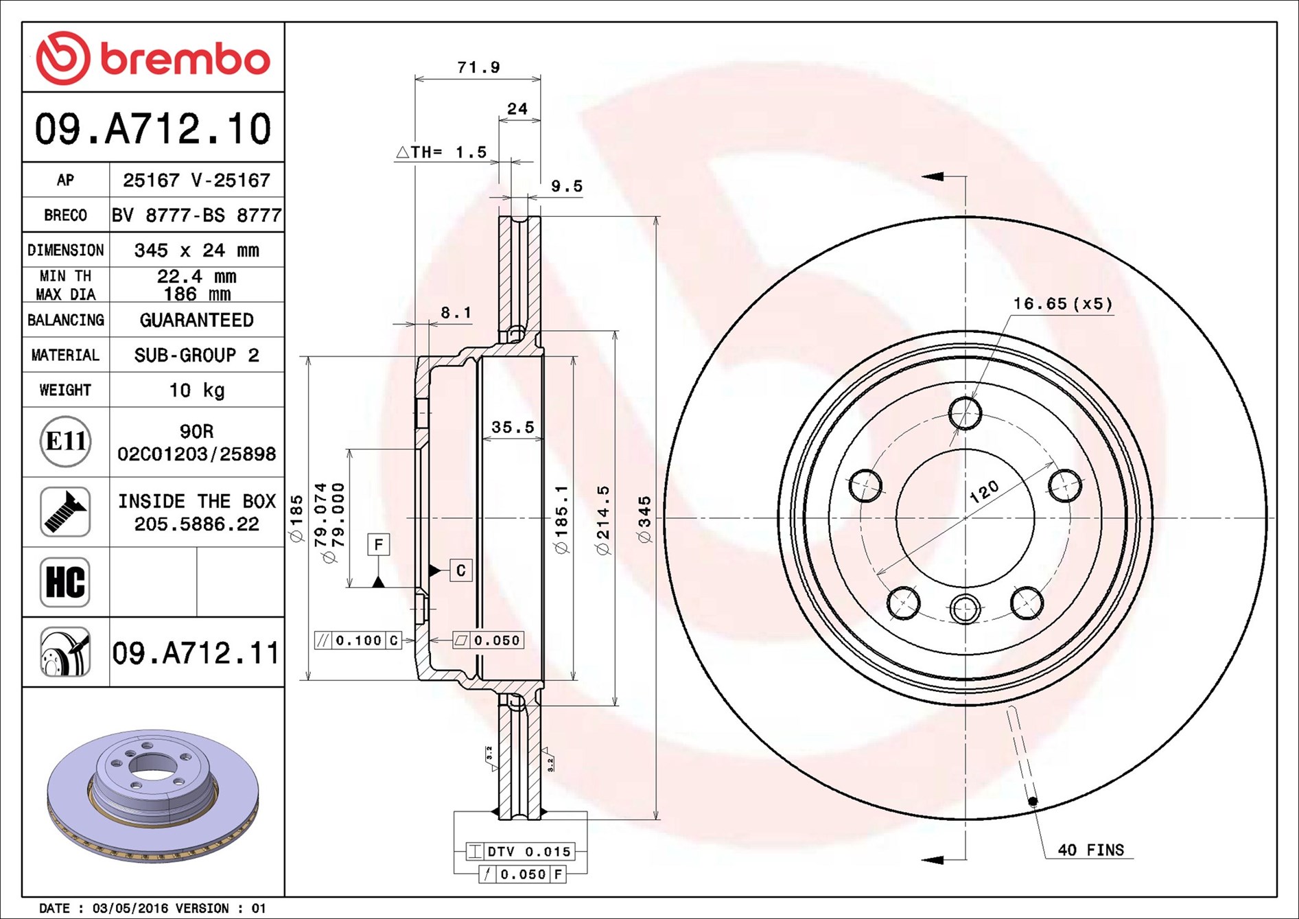 Brake Disc - 09.A712.11 BREMBO