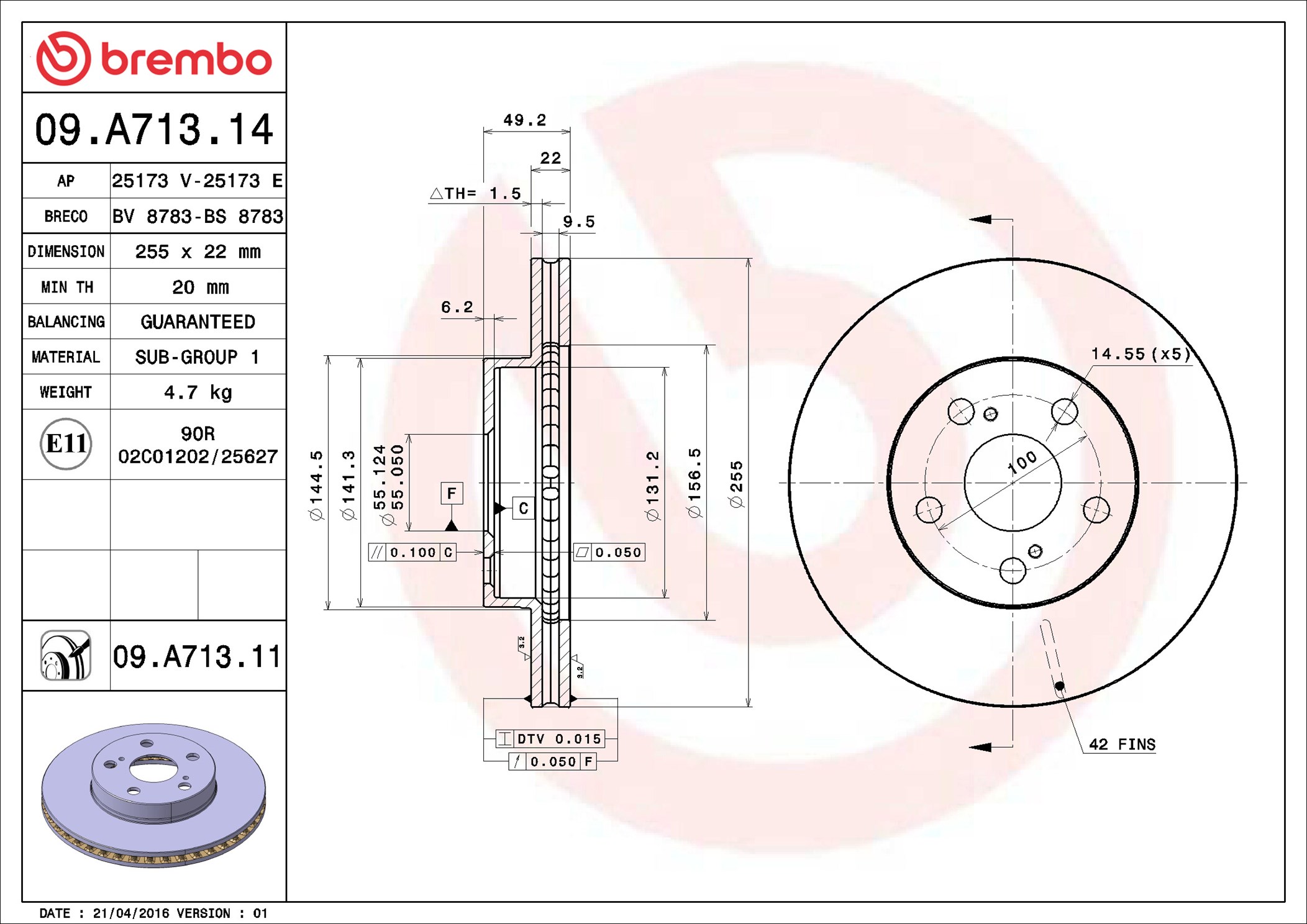 Brake Disc - 09.A713.11 BREMBO