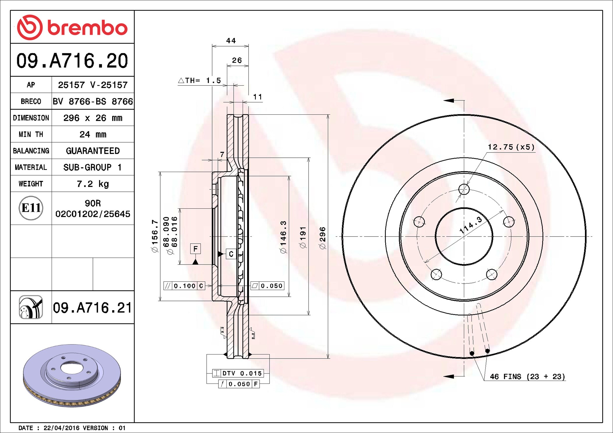 stabdžių diskas - 09.A716.21 BREMBO