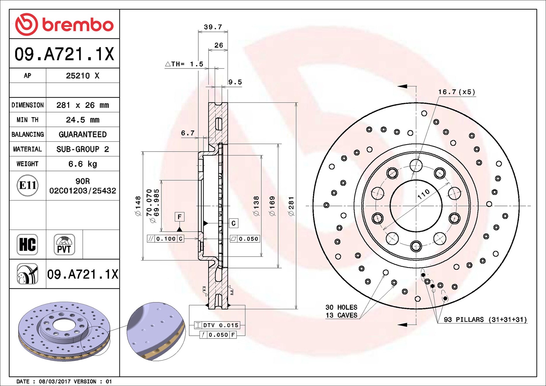 Brake Disc - 09.A721.1X BREMBO