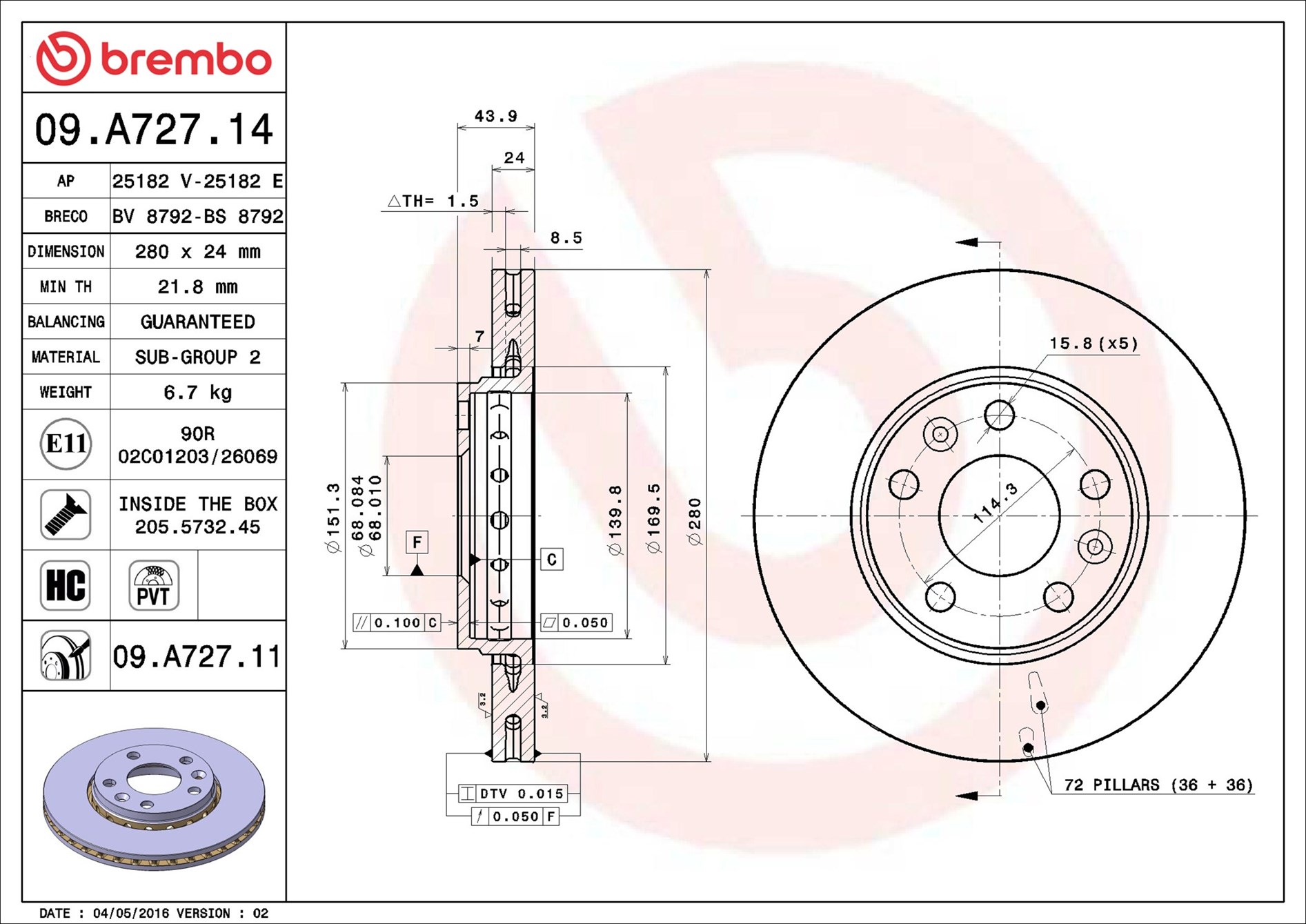 Brake Disc - 09.A727.11 BREMBO