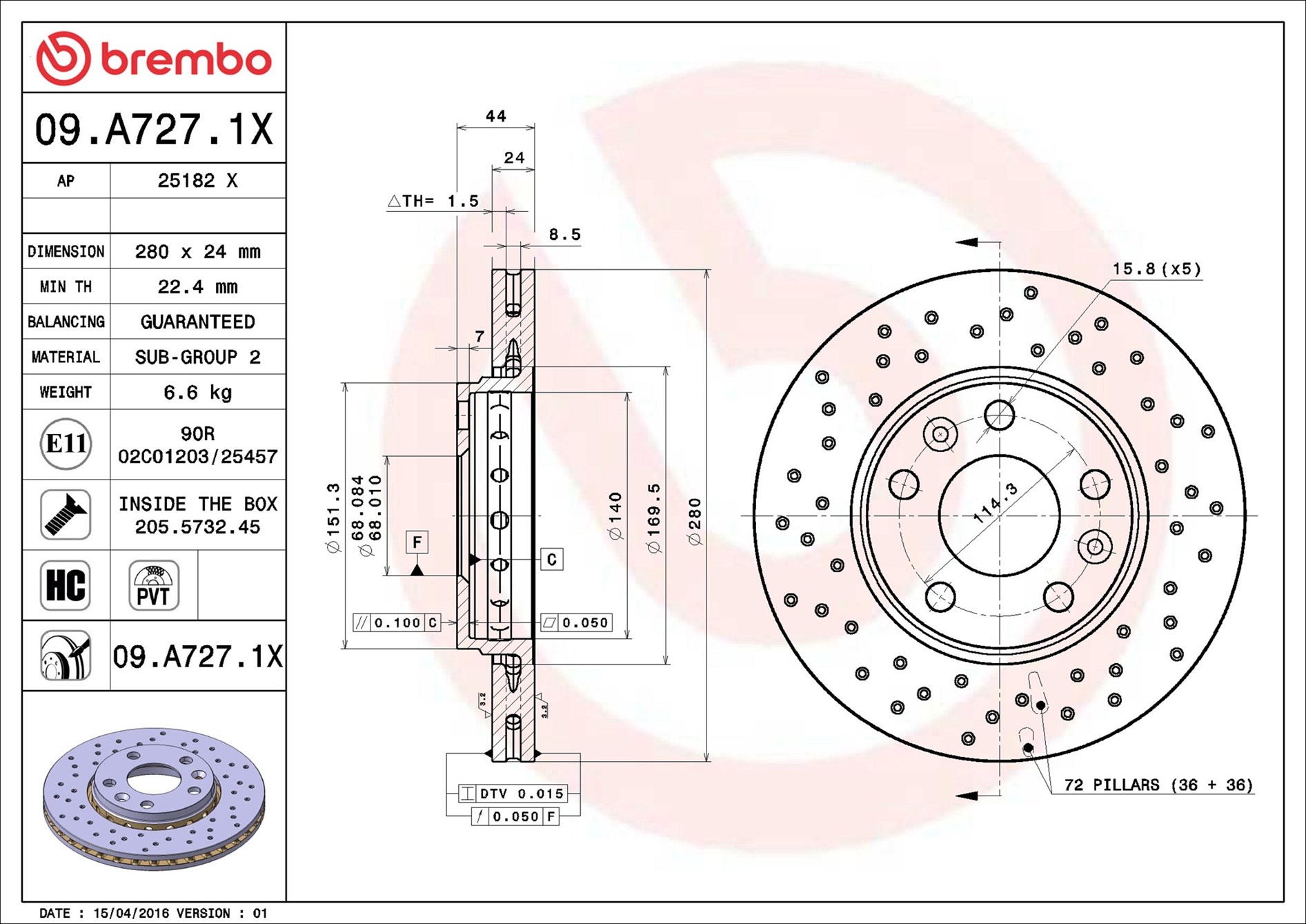 Brake Disc - 09.A727.1X BREMBO
