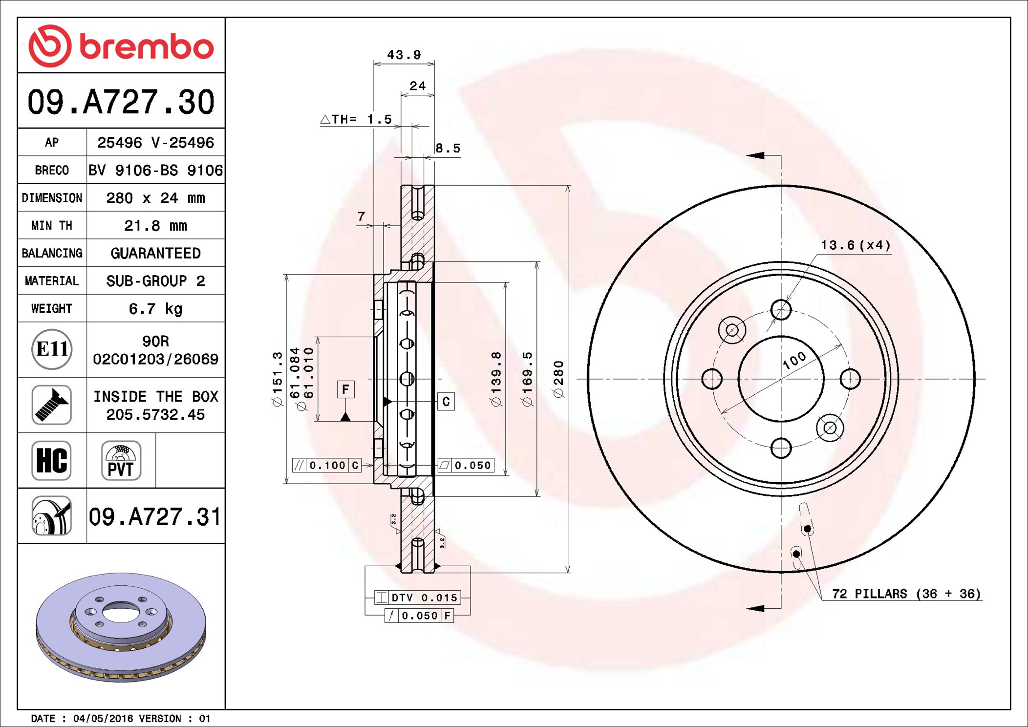 Brake Disc - 09.A727.31 BREMBO