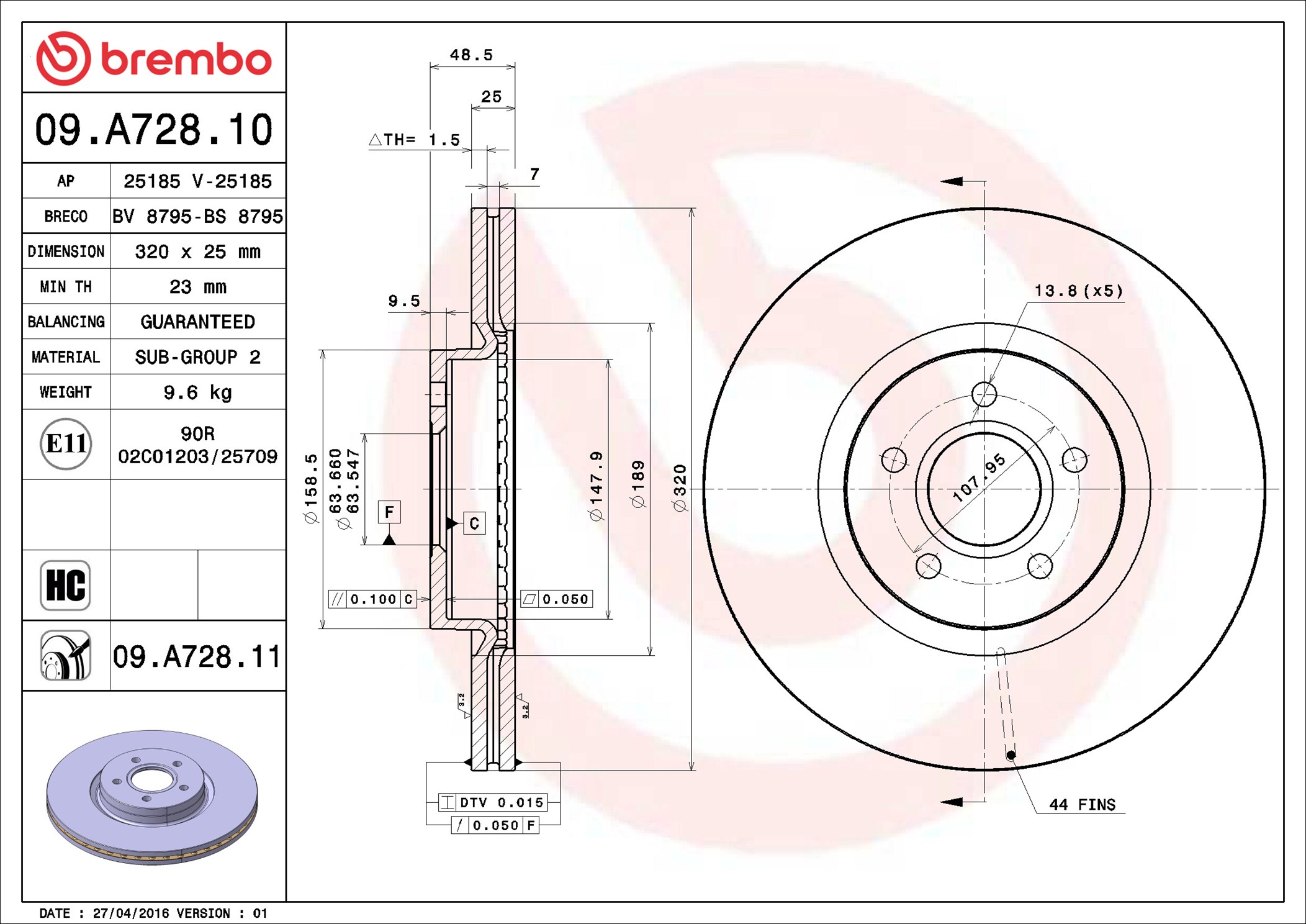 Brake Disc - 09.A728.11 BREMBO