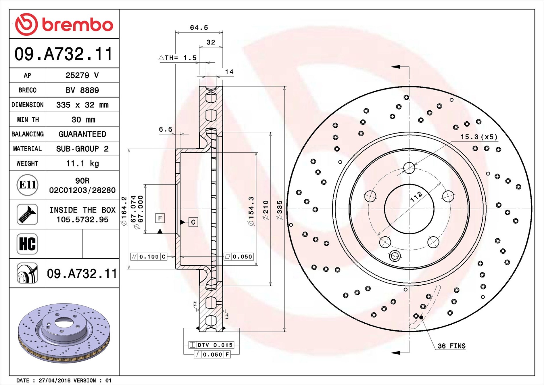 Brake Disc - 09.A732.11 BREMBO