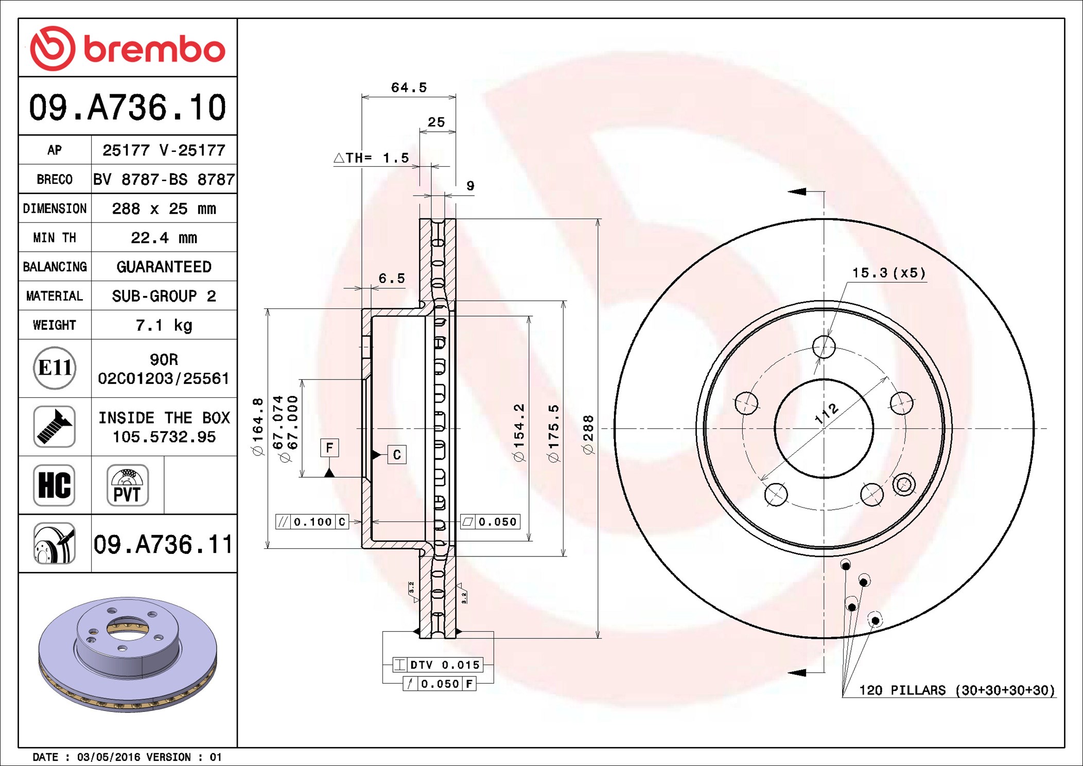 Brake Disc - 09.A736.11 BREMBO