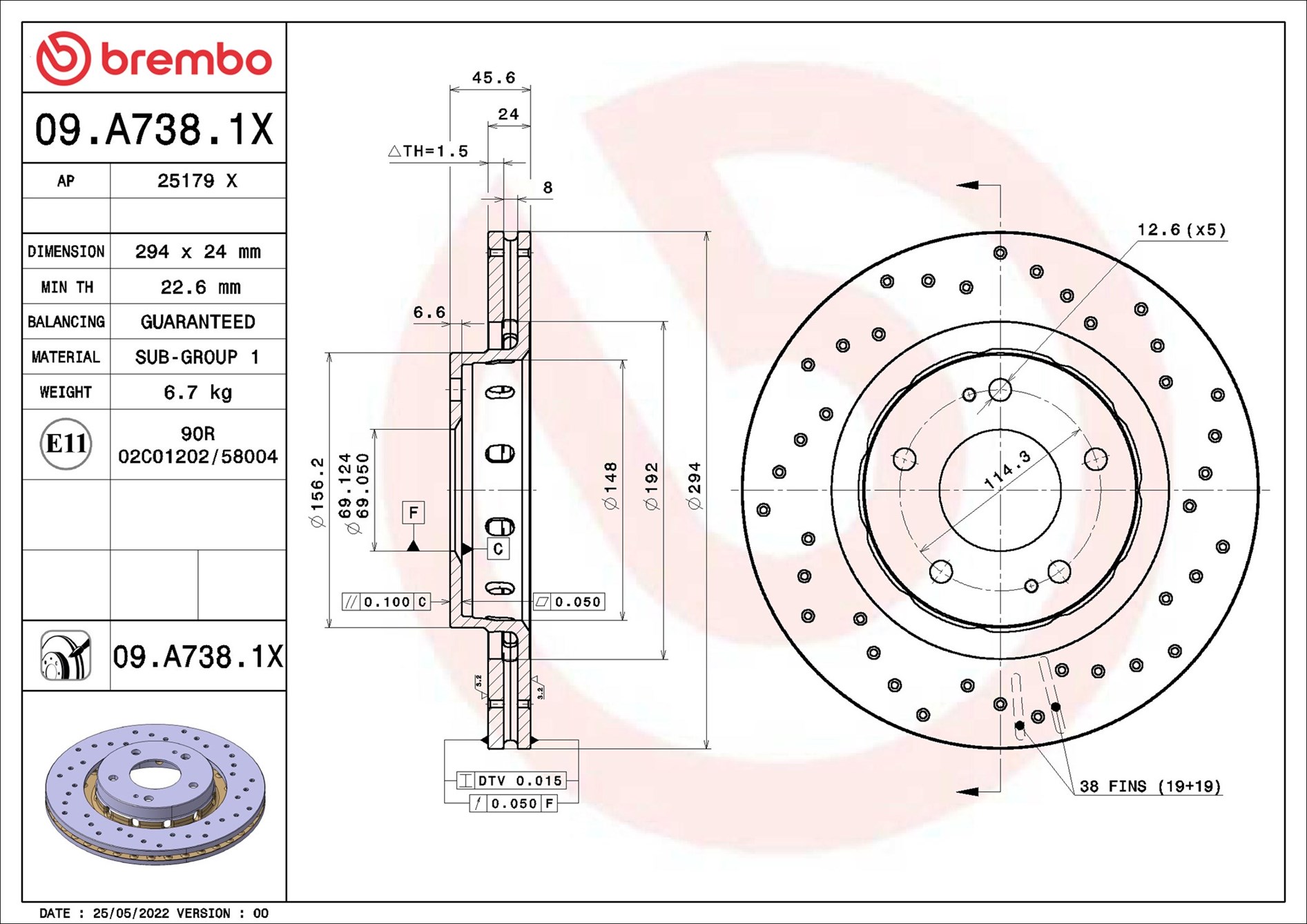 Discofreno - 09.A738.1X BREMBO