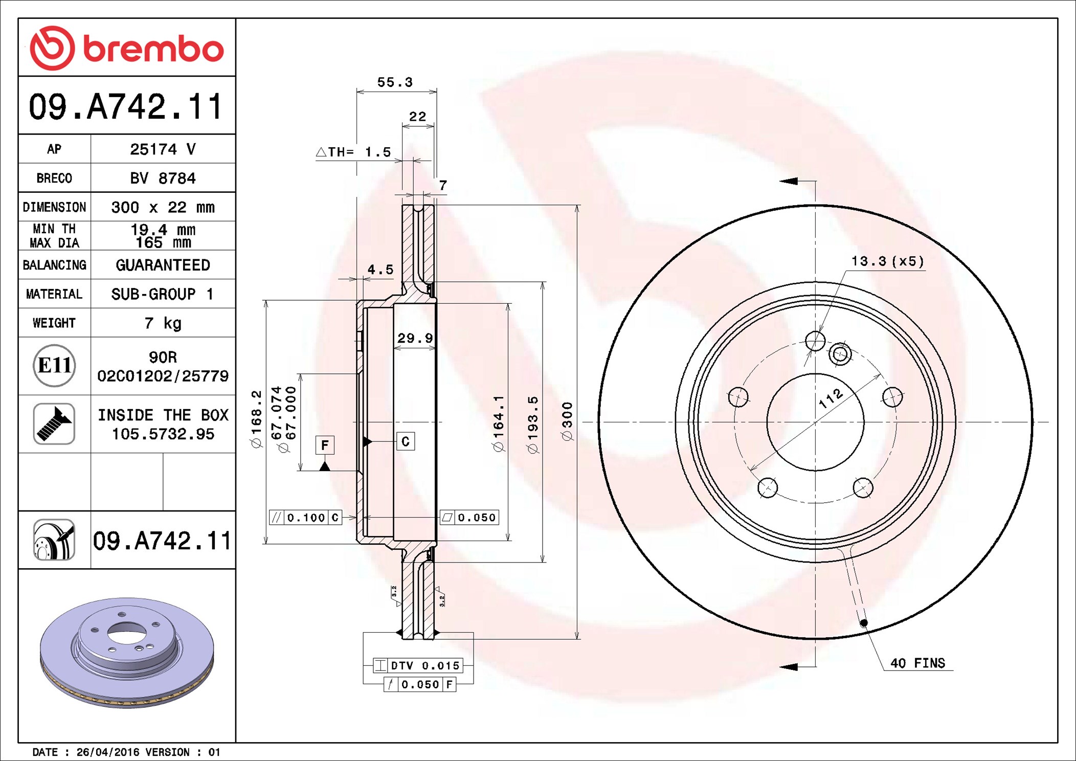 stabdžių diskas - 09.A742.11 BREMBO