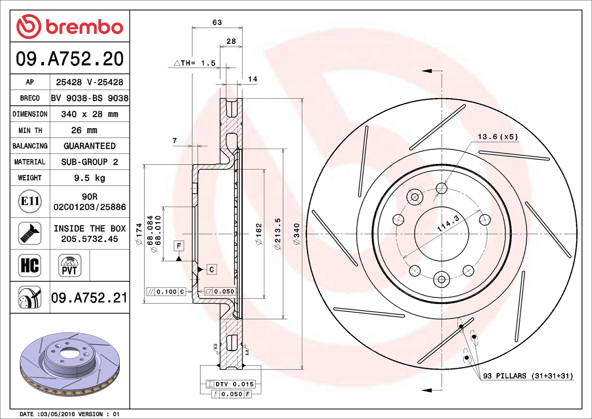 stabdžių diskas - 09.A752.21 BREMBO