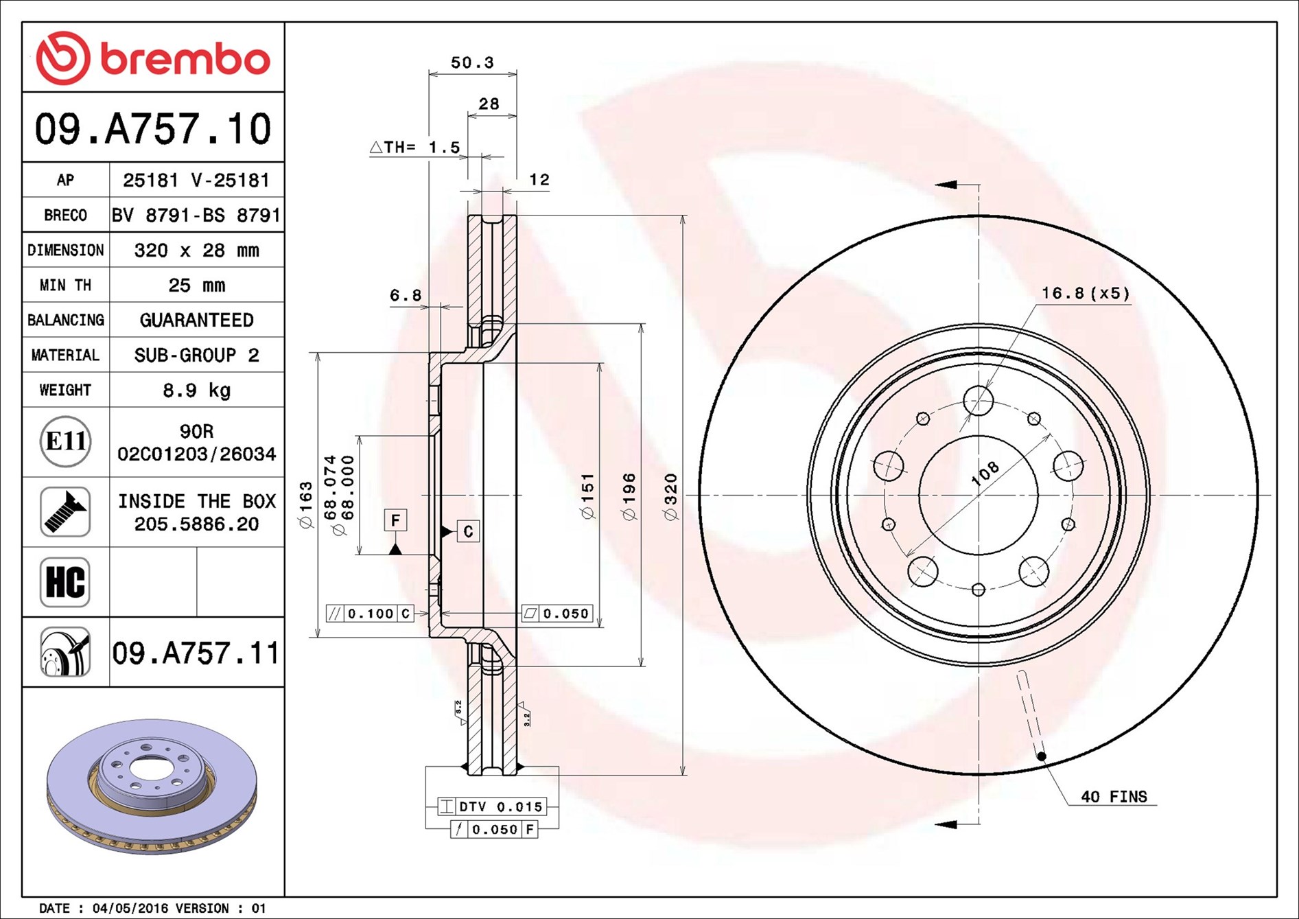 Brake Disc - 09.A757.11 BREMBO
