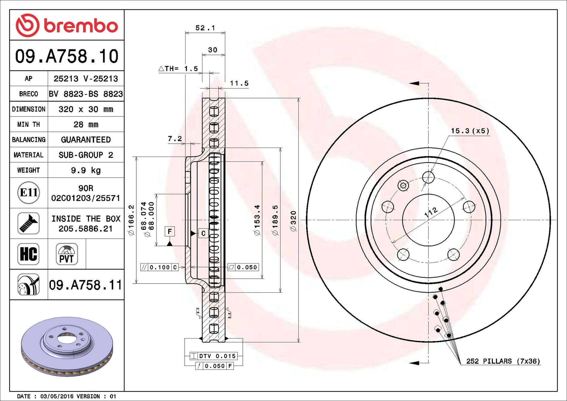 Brake Disc - 09.A758.11 BREMBO