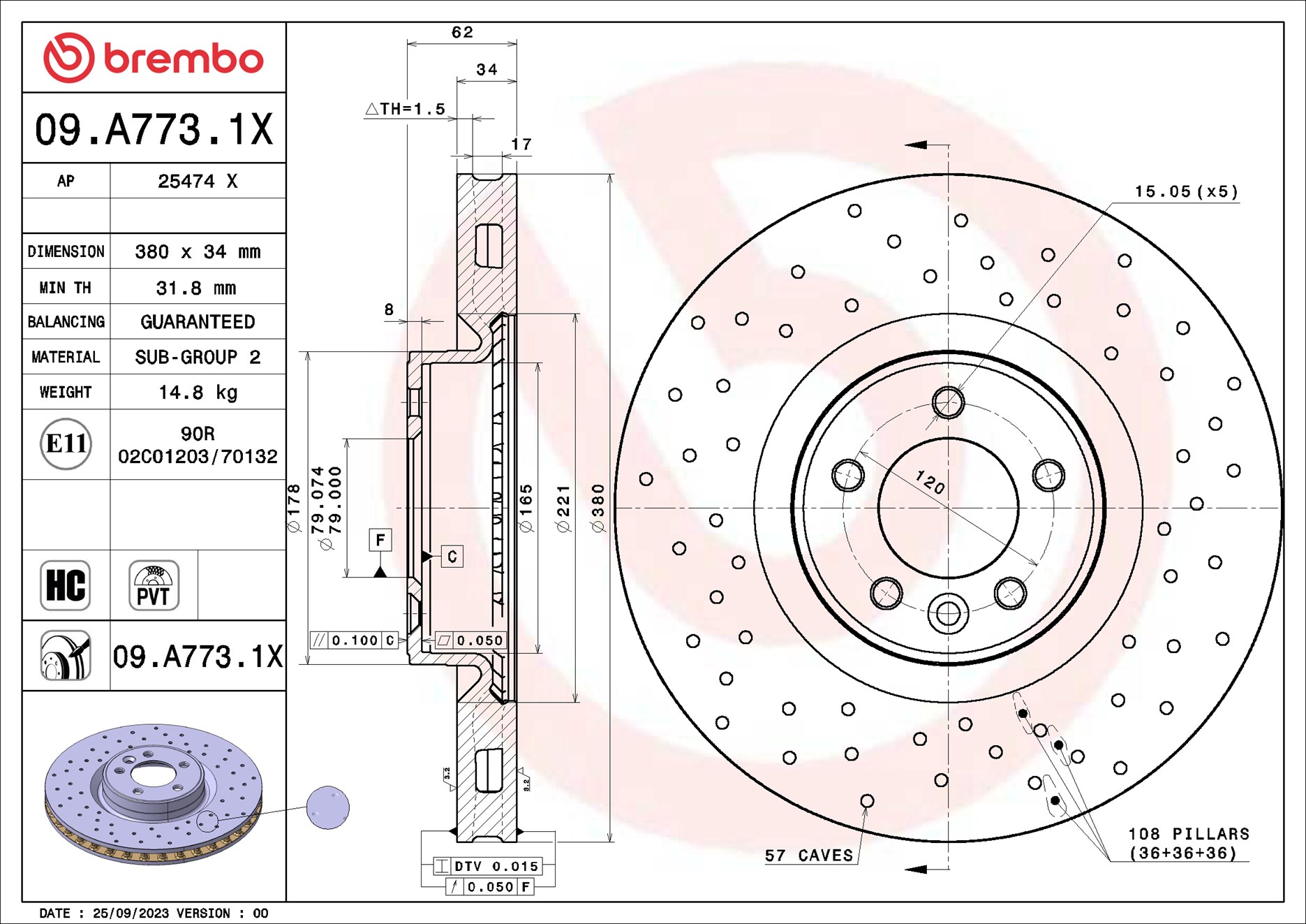 stabdžių diskas - 09.A773.1X BREMBO
