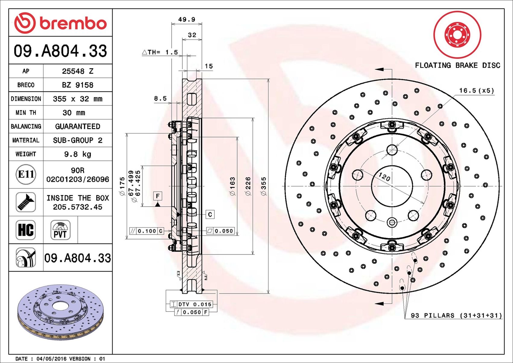 stabdžių diskas - 09.A804.33 BREMBO