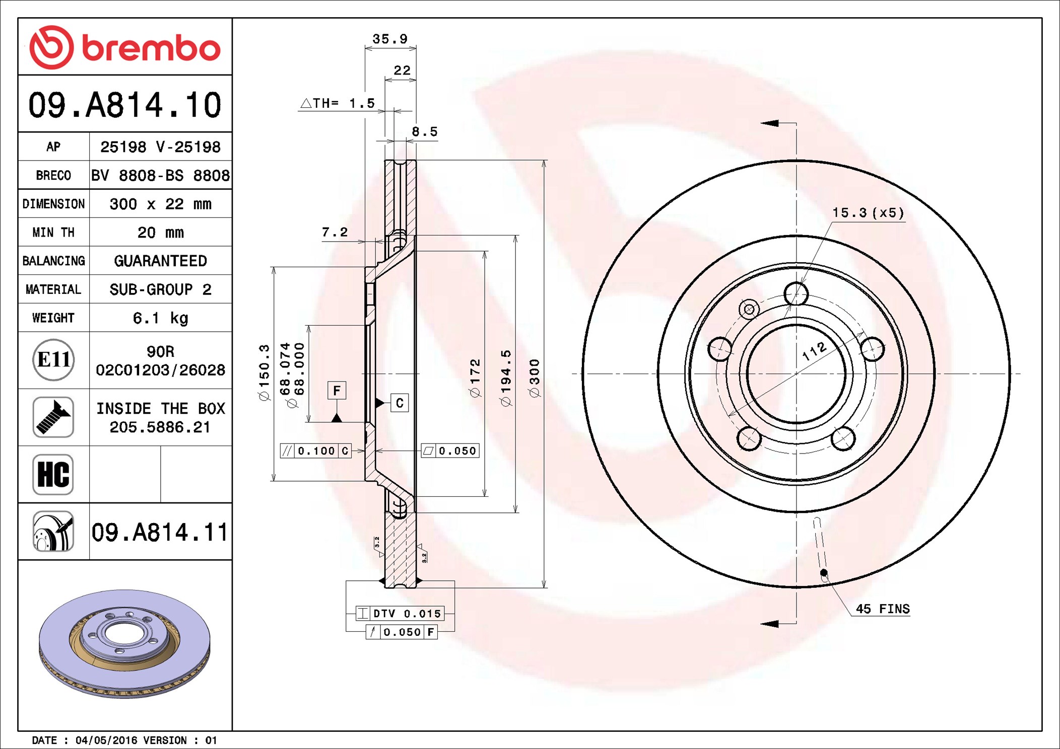 Brake Disc - 09.A814.11 BREMBO