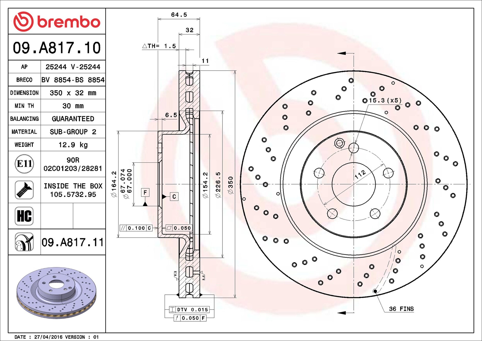stabdžių diskas - 09.A817.11 BREMBO