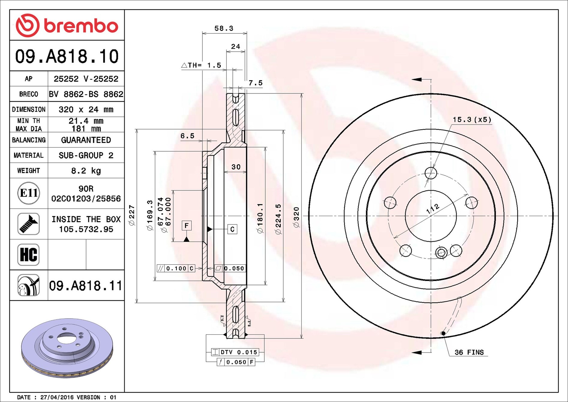 Brake Disc - 09.A818.11 BREMBO