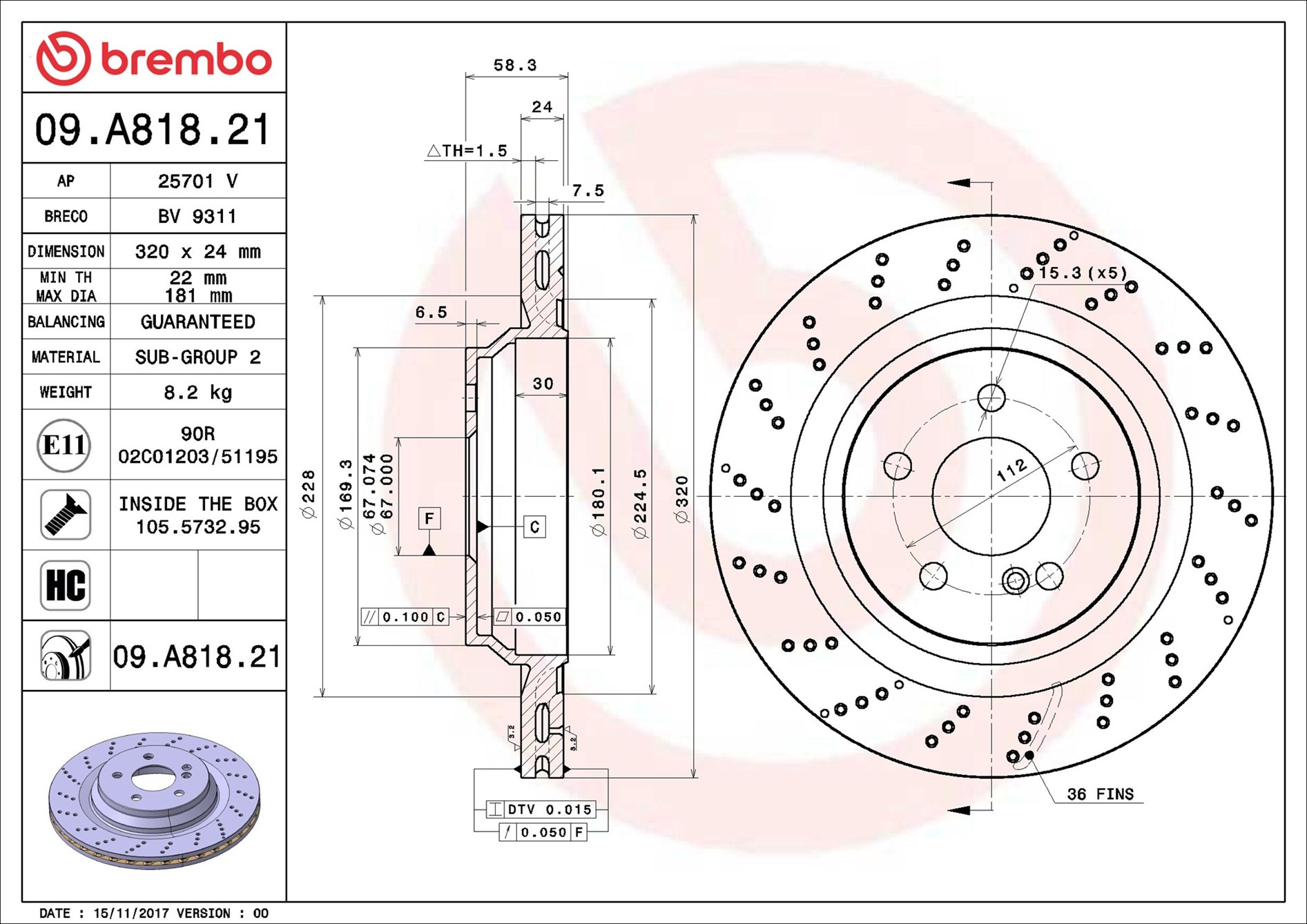 Brake Disc - 09.A818.21 BREMBO