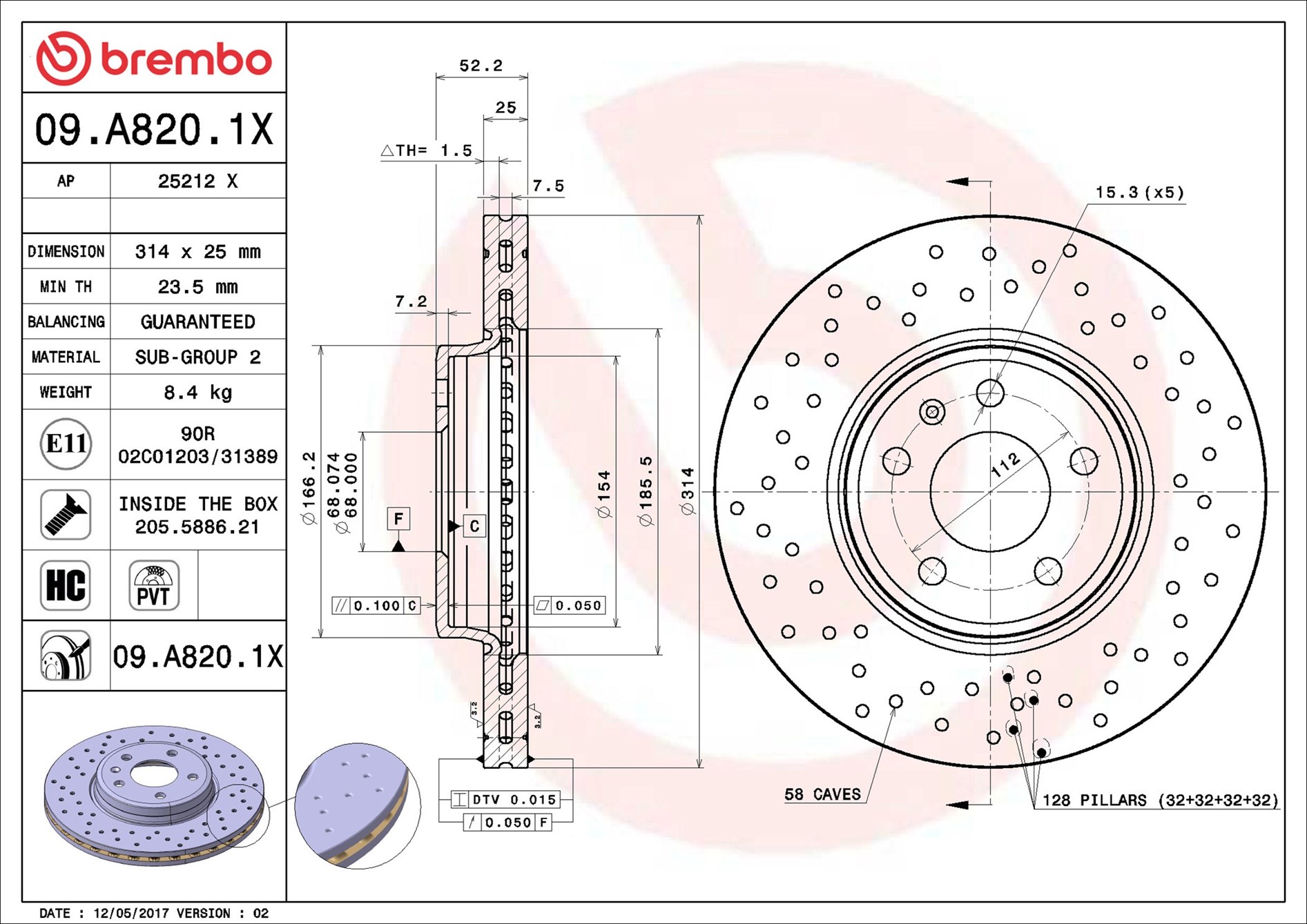 stabdžių diskas - 09.A820.1X BREMBO