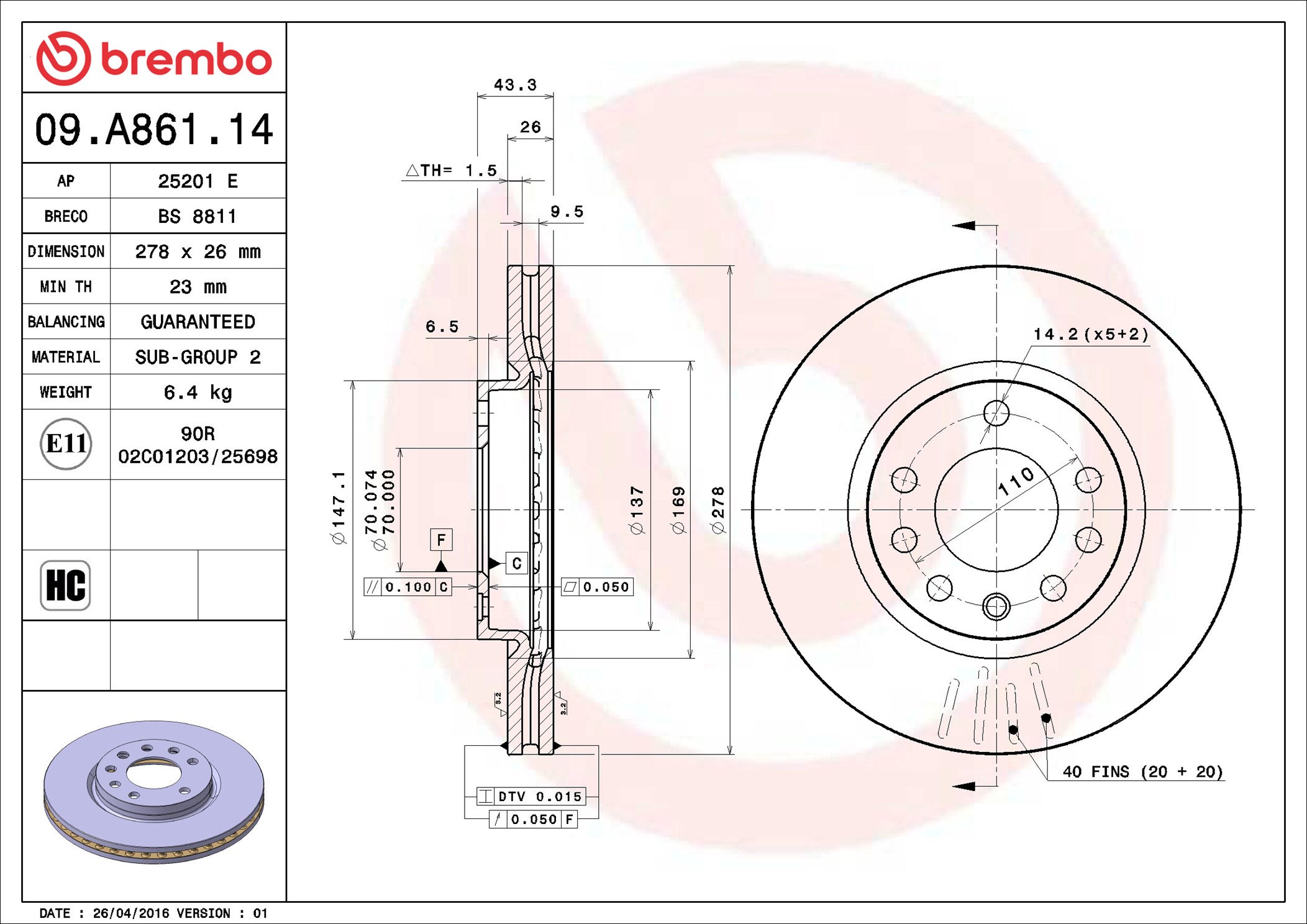 Bremsscheibe - 09.A861.14 BREMBO
